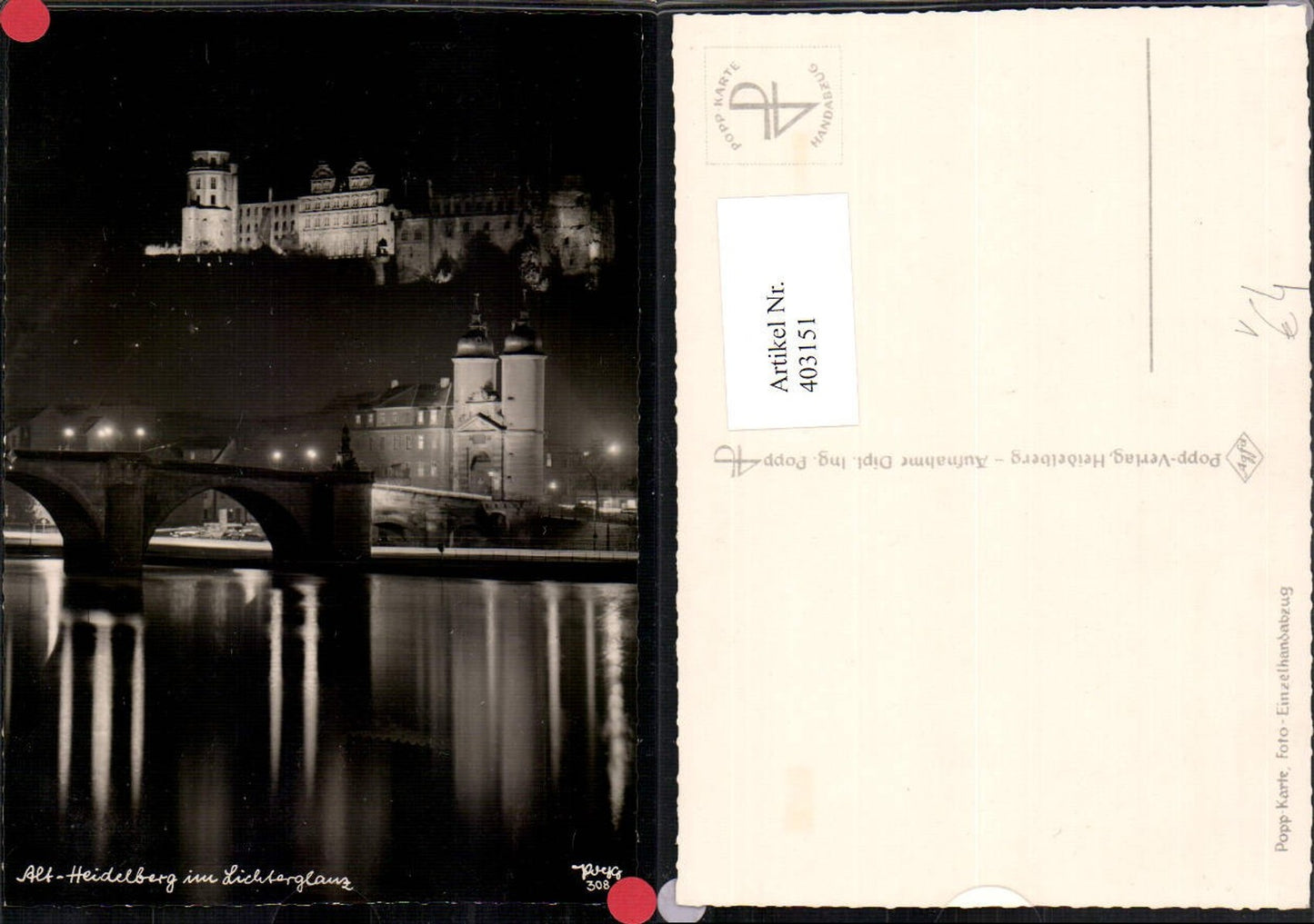 403151,Popp Verlag 308 Alt-Heidelberg im Lichterglanz Brücke Schloss