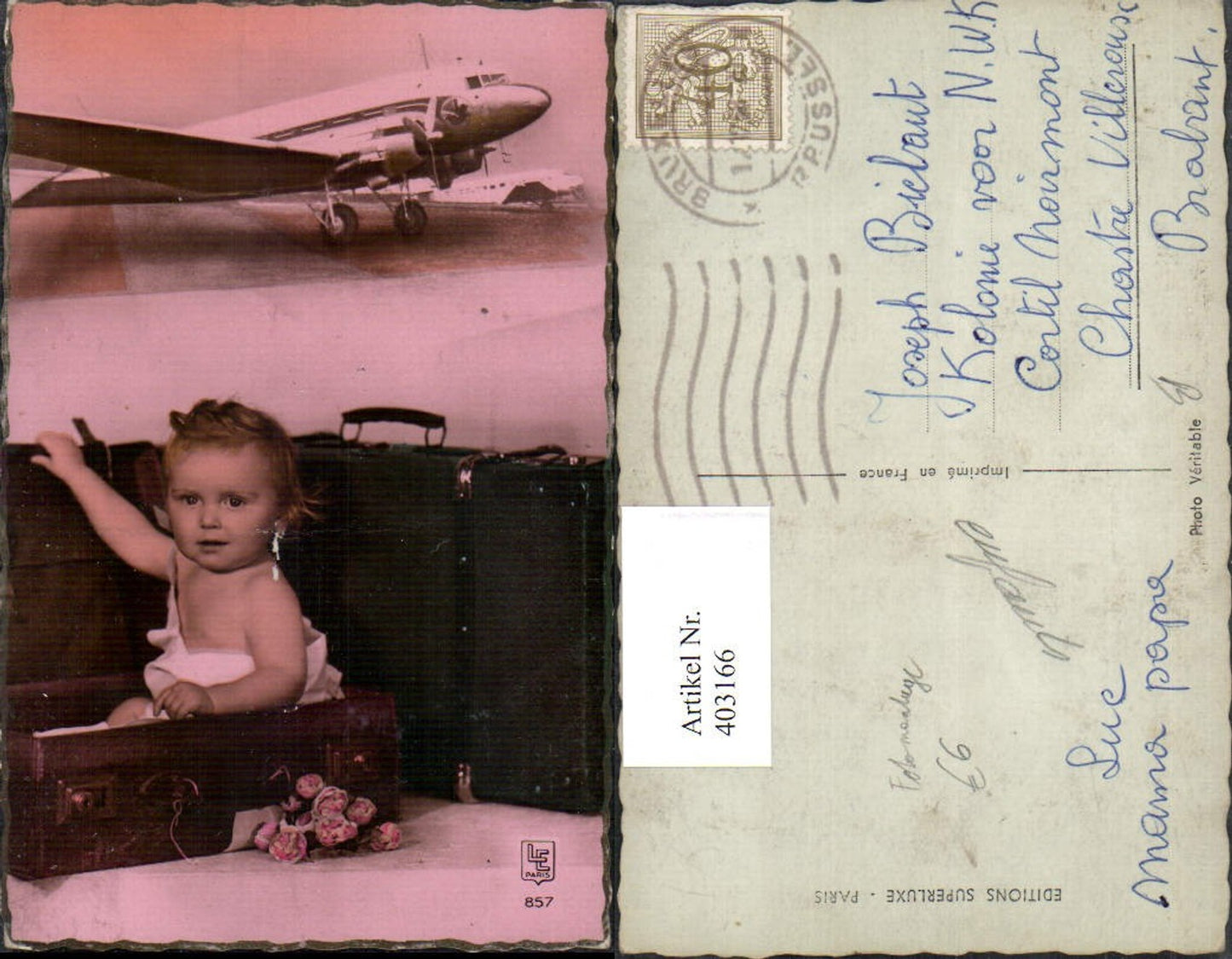 403166,Fotomontage Kind Baby Koffer Flugzeug