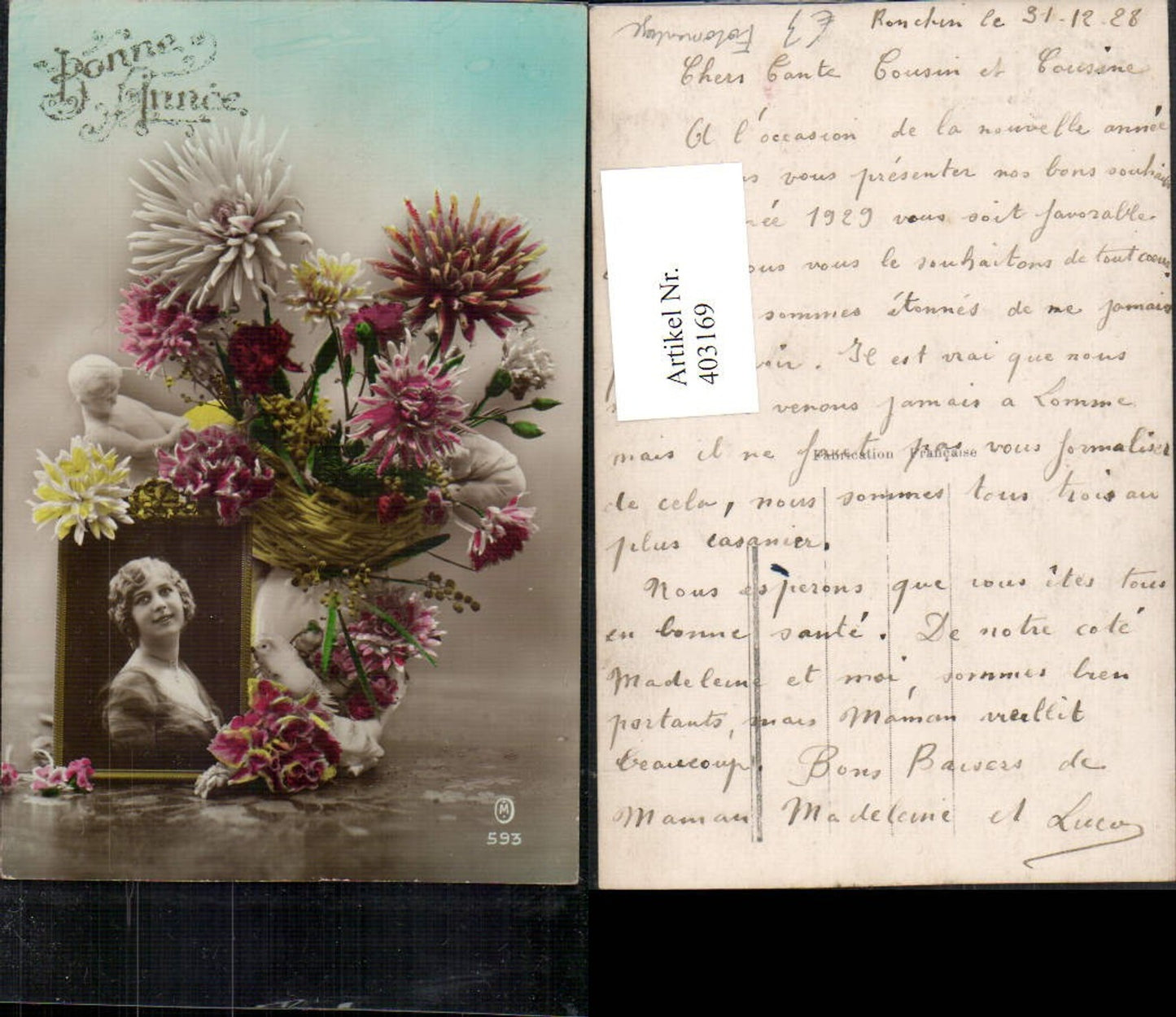 403169,Fotomontage Bild Frau Portrait Blumenstrauß Blumen