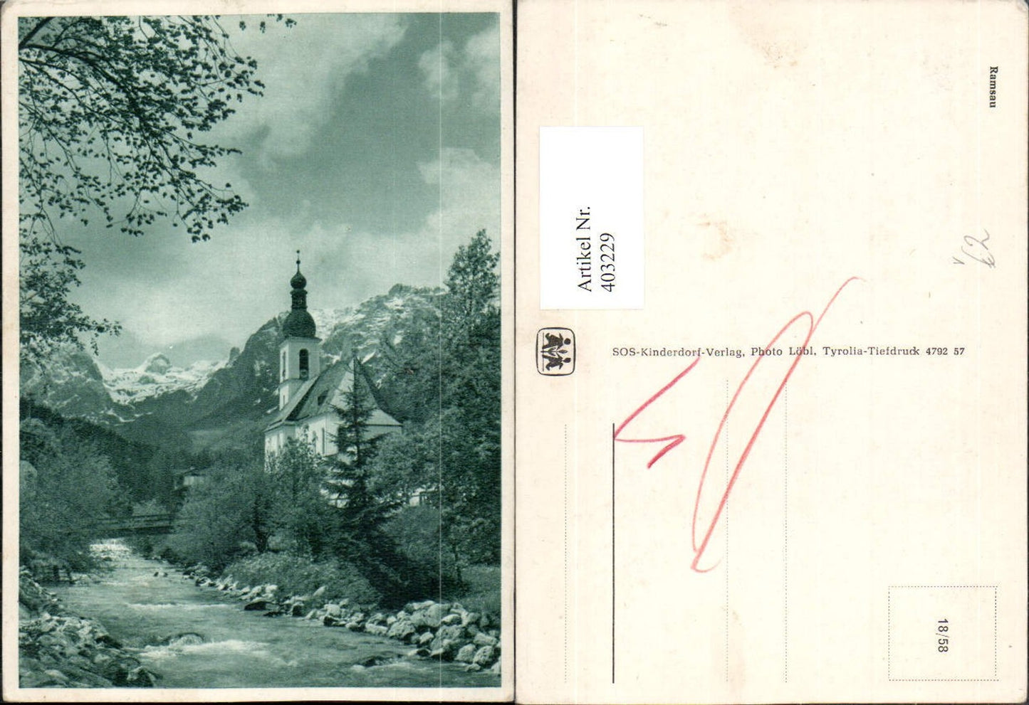 403229,SOS Kinderdorf 18/58 Ramsau b. Berchtesgaden Kirche Bergkulisse