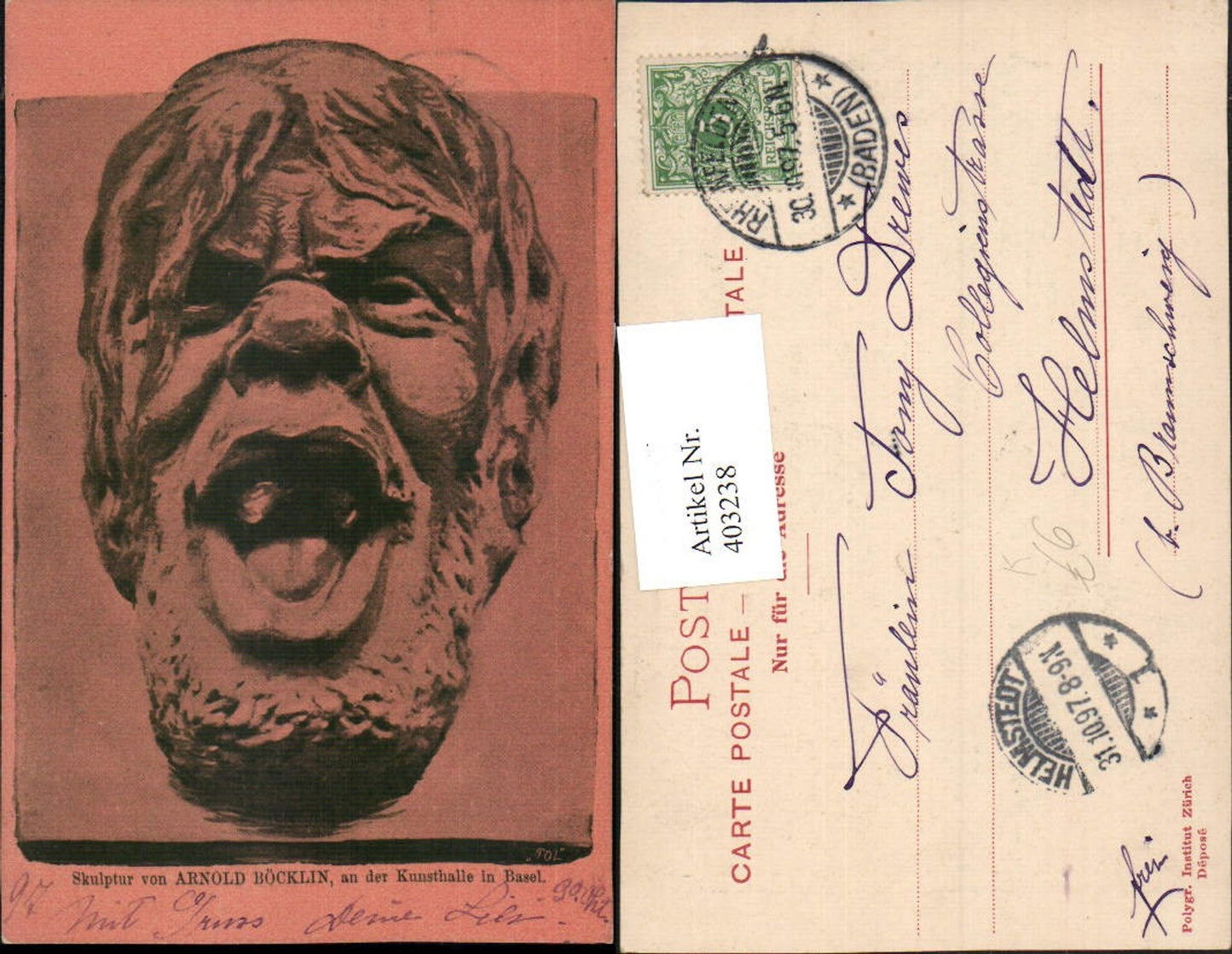 403238,Künstler AK Arnold Böcklin Skulptur Mann Kopf