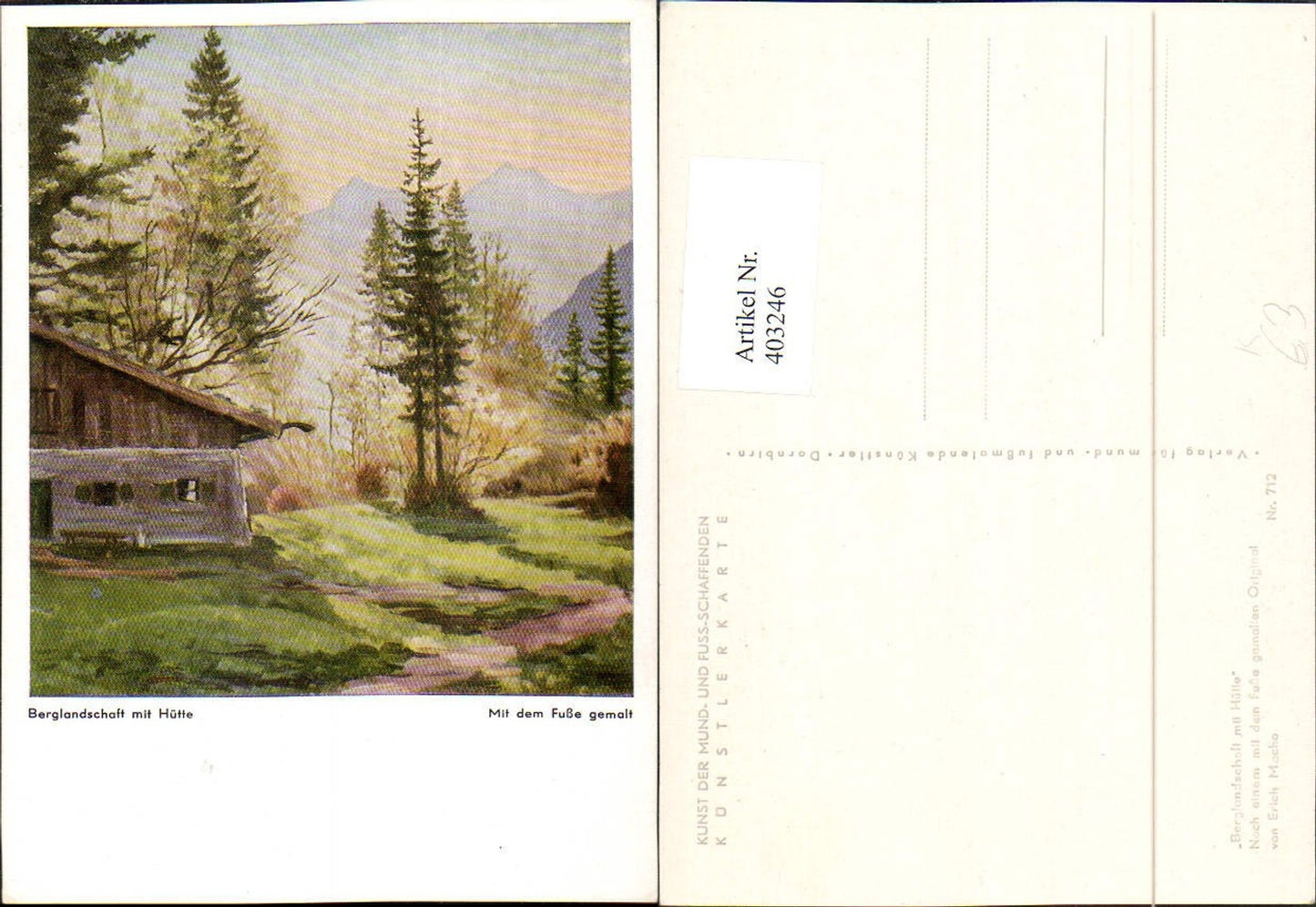 403246,Künstler AK Erich Macho Berglandschaft mit Hütte