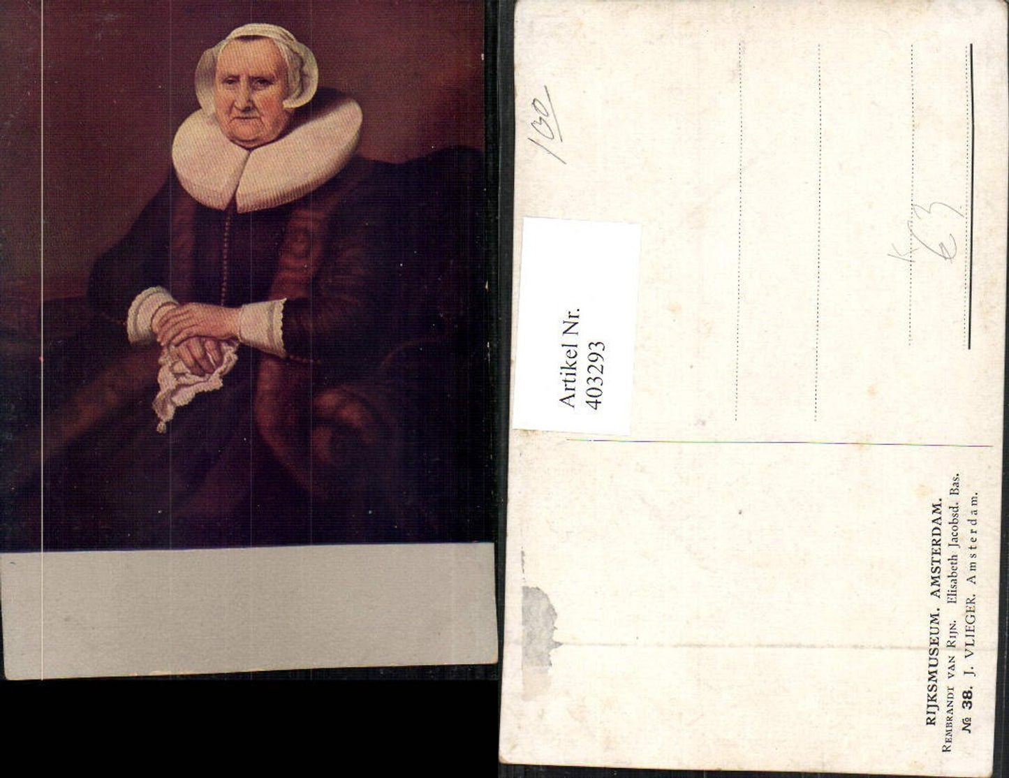 403293,Künstler AK Rembrandt van Rijn Elisabeth Jacobsd Frau m. Halskrause Portrait
