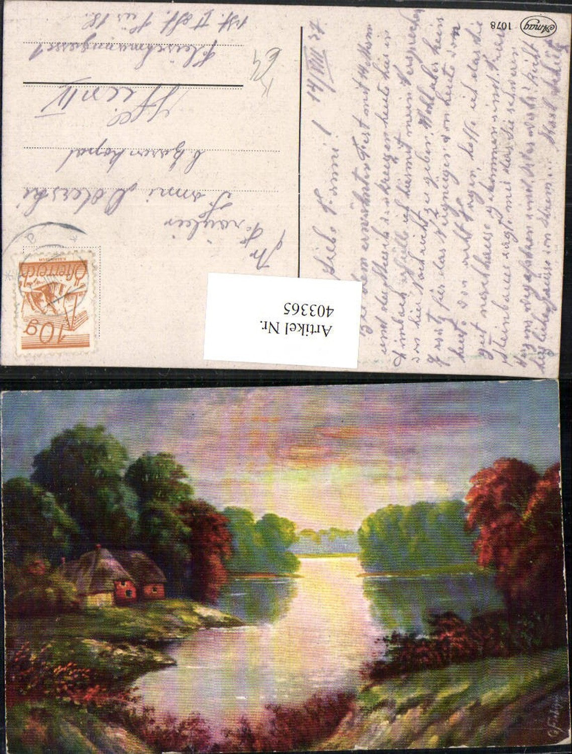 403365,Künstler AK G. Fiebiger Landschaft See Haus