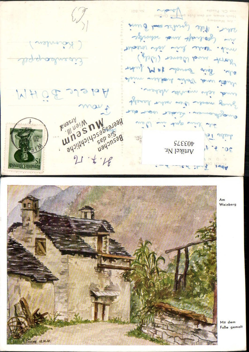 403375,Künstler AK Ch. Pasche Fußgemalt Am Weinberg Haus