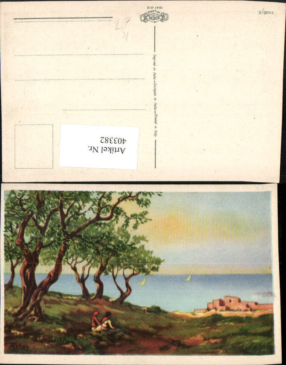 403382,Künstler AK A. Terol Landschaft Bäume Meer
