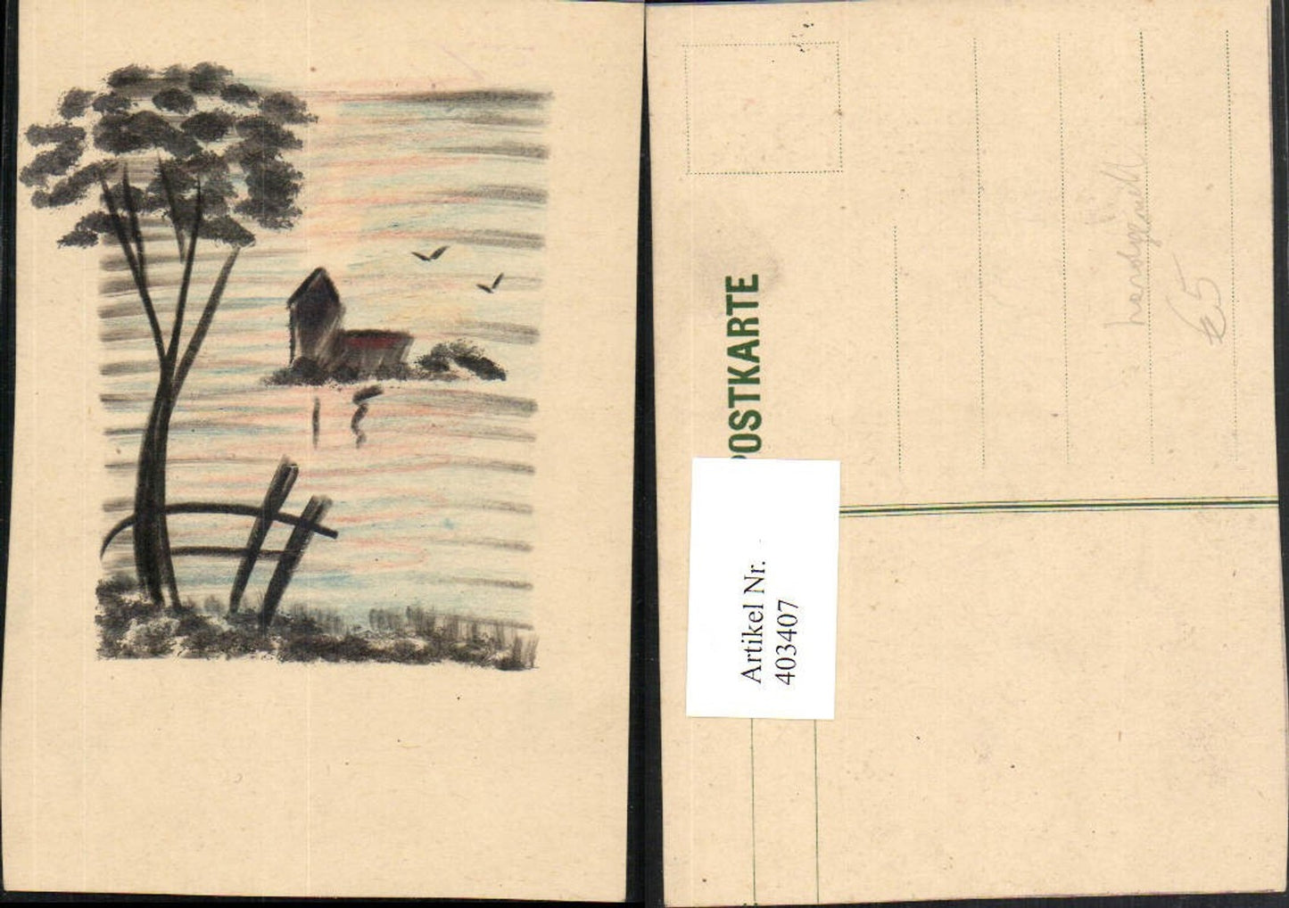 403407, Artist AK Hand-painted Tree Fence Church