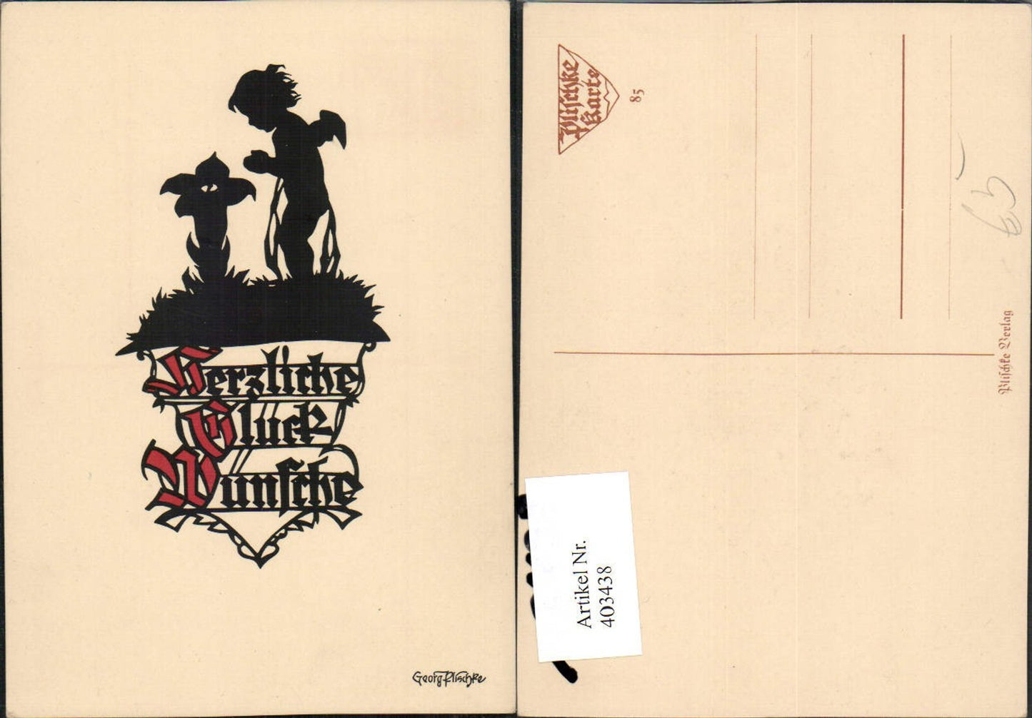 403438,Künstler AK Scherenschnitt Silhouette Georg Plischke Engel Blume
