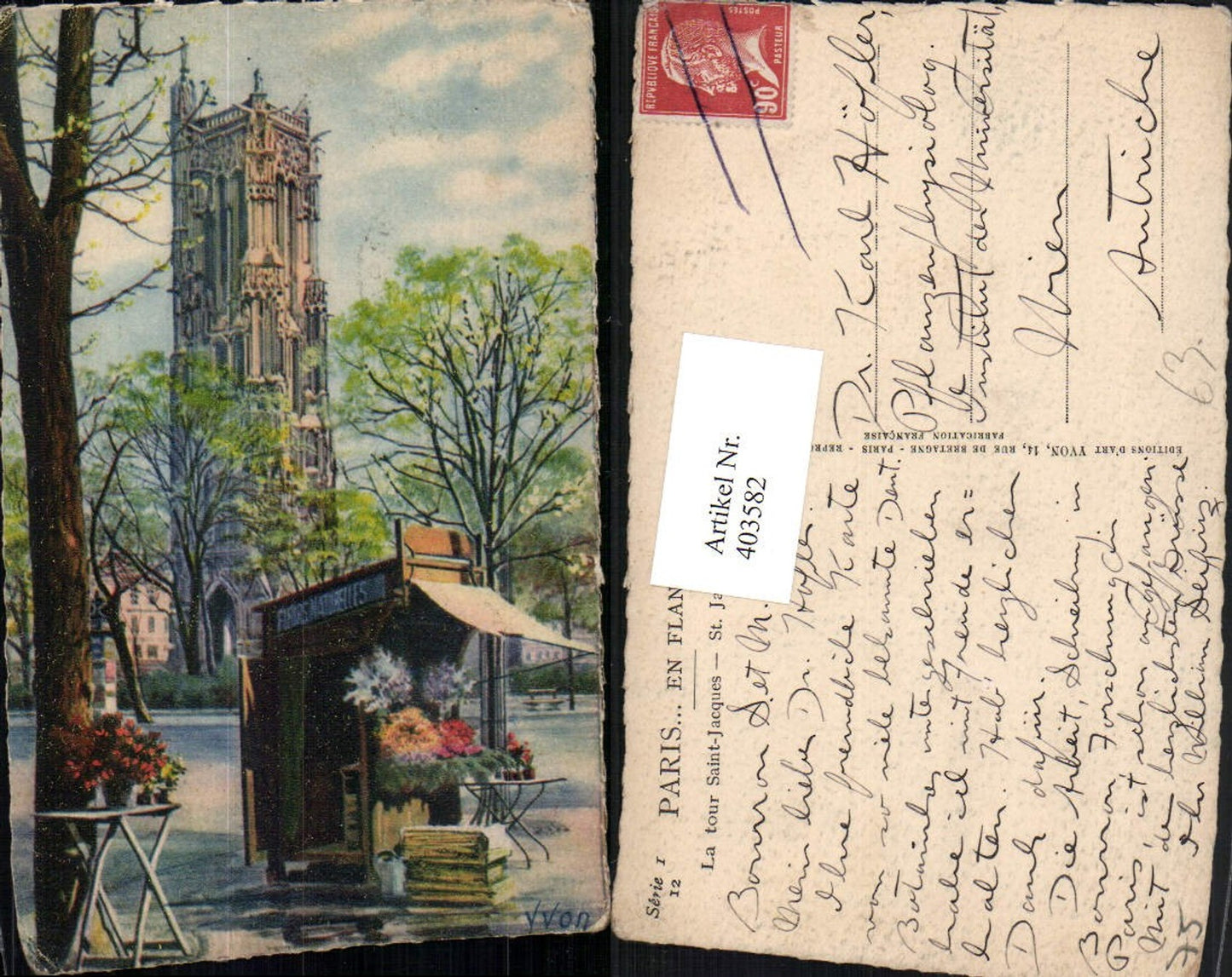 403582,Künstler AK Ile-de-France Paris La tour Saint-Jacques Turm Blumenstand