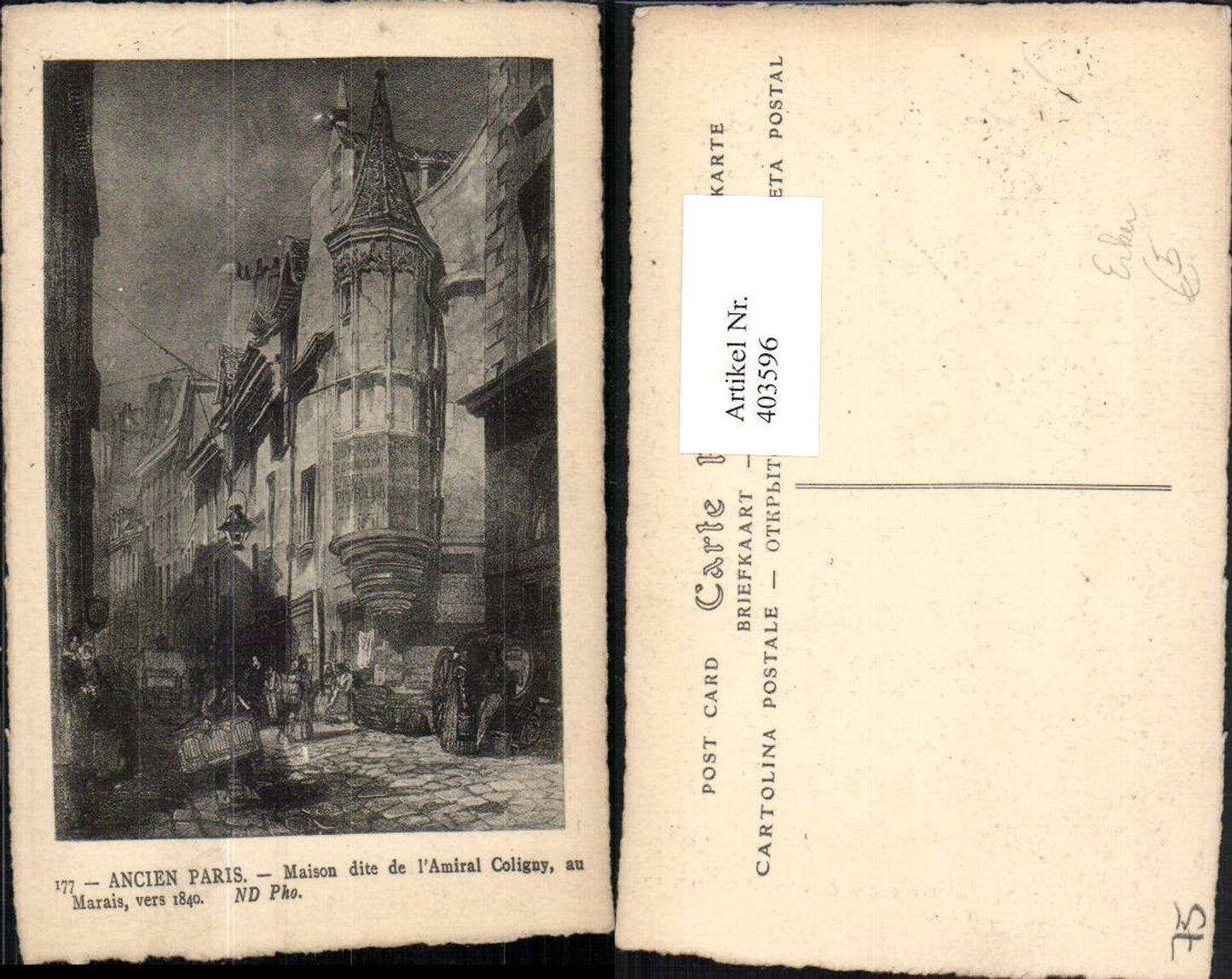 403596,Künstler AK Ile-de-France Paris Maison Amiral Coligny Erker Straßenansicht