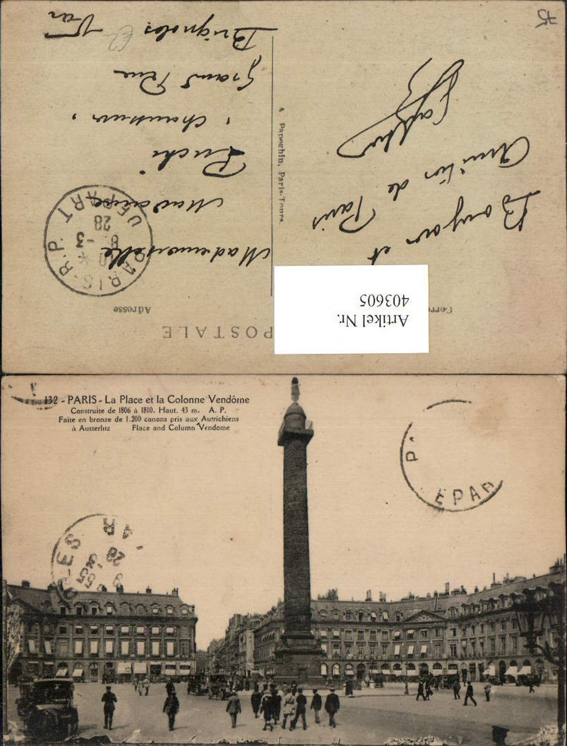 403605,Ile-de-France Paris La Place et la Colonne Vendome Platz Säule