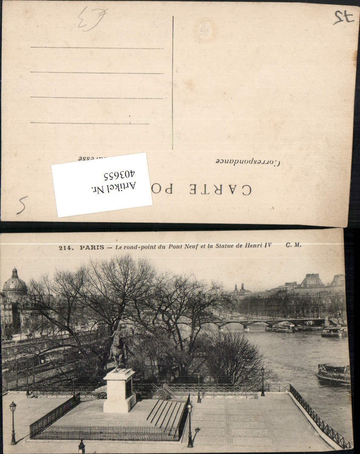 403655,Ile-de-France Paris Le rond-point du Pont Neuf et la Statue de Henri IV Denkmal Brücke