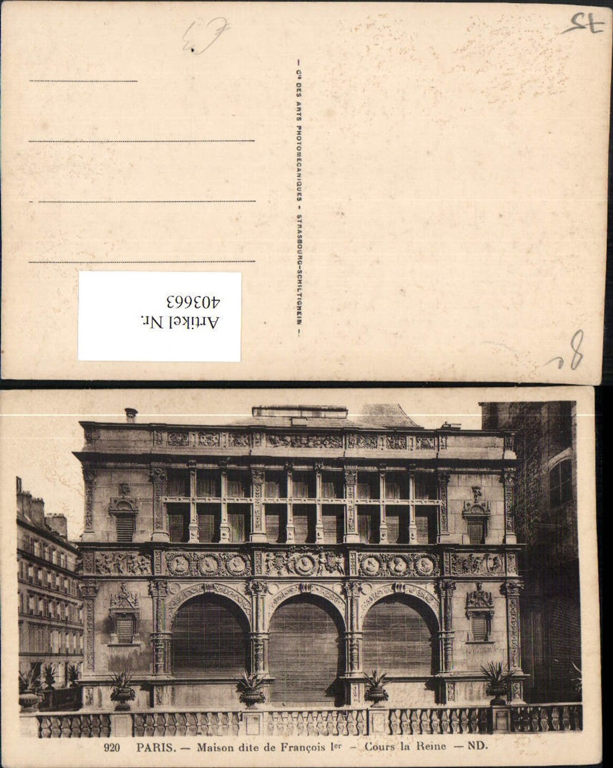 403663,Ile-de-France Paris Maison dite de Francois Cours la Reine Gebäude