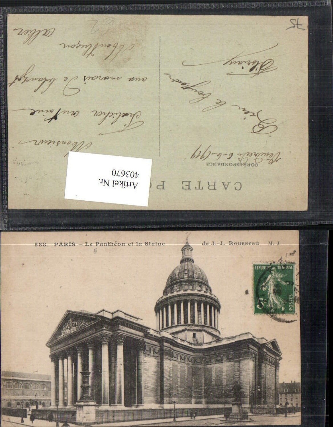 403670,Ile-de-France Paris Le Pantheon et la Statue de Rousseau Gebäude