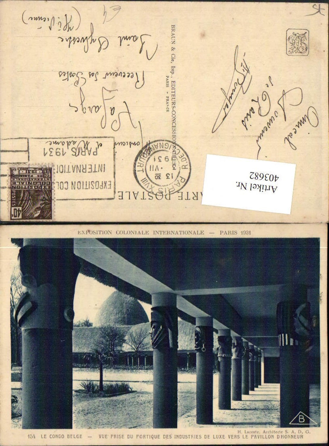 403682,Ile-de-France Paris Exposition Coloniale Internationale 1931 Congo Belge Pavillon Honneur