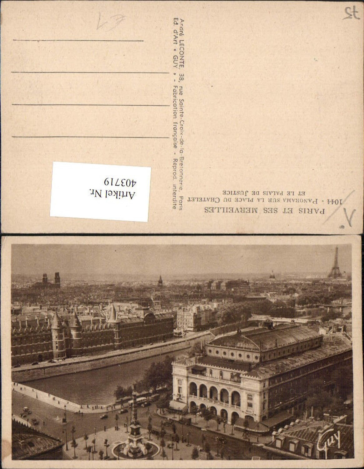 403719,Ile-de-France Paris Panorama sur la Place du Chatetlet et le Palais de Justice Justizpalast
