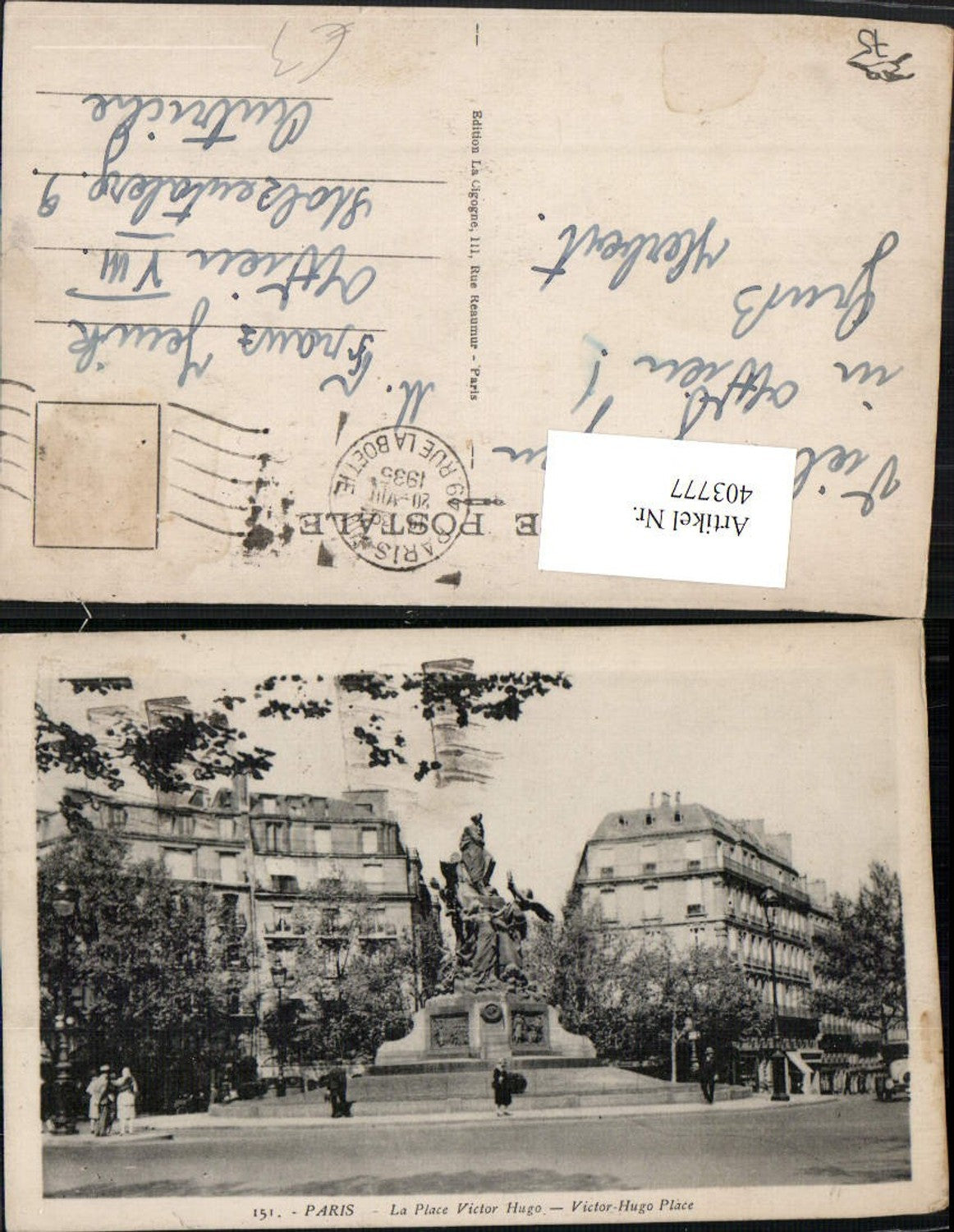 403777,Ile-de-France Paris La Place Victor Hugo Platz Monument