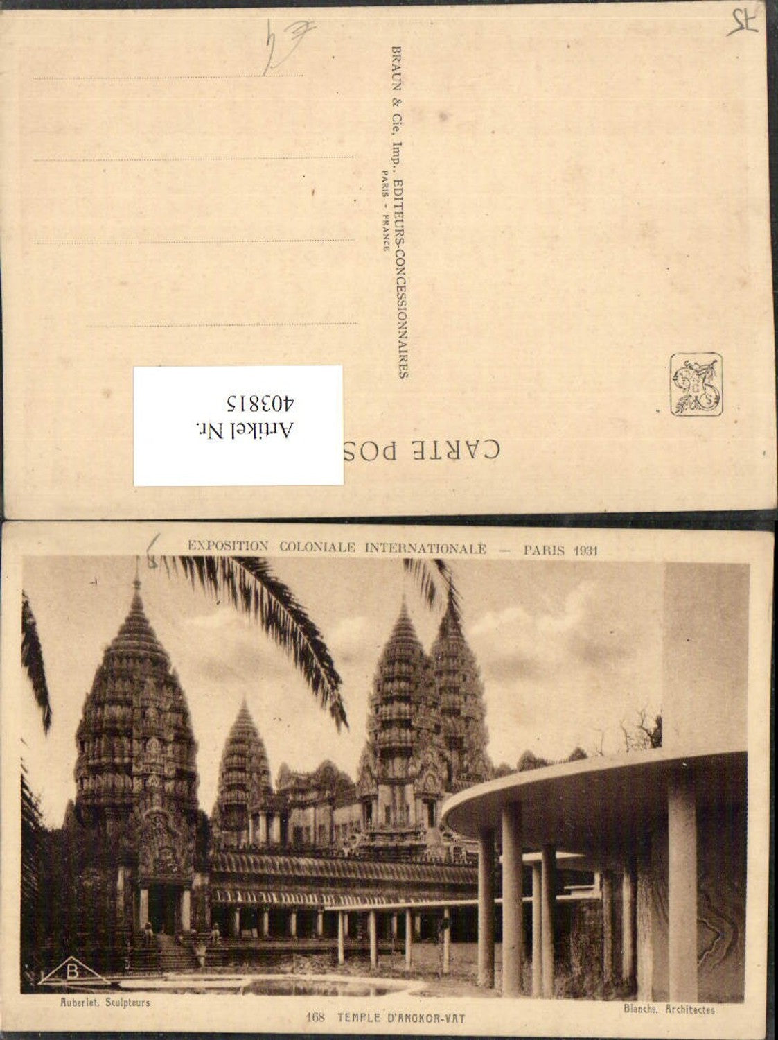 403815,Ile-de-France Paris Exposition Coloniale Internationale 1931 Temple Angkor-Vat Tempel