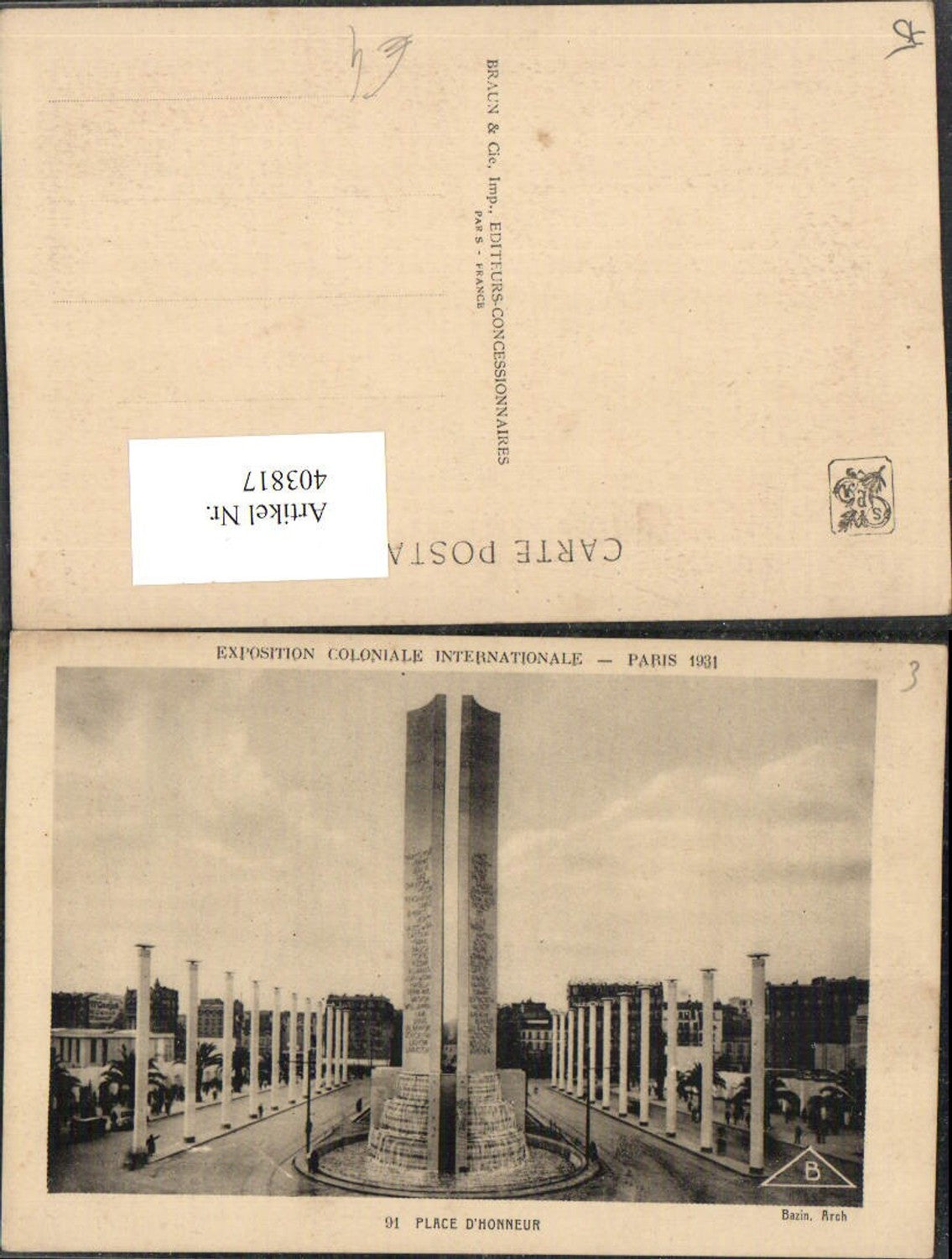 403817,Ile-de-France Paris Exposition Coloniale Internationale 1931 Place d'Honneur