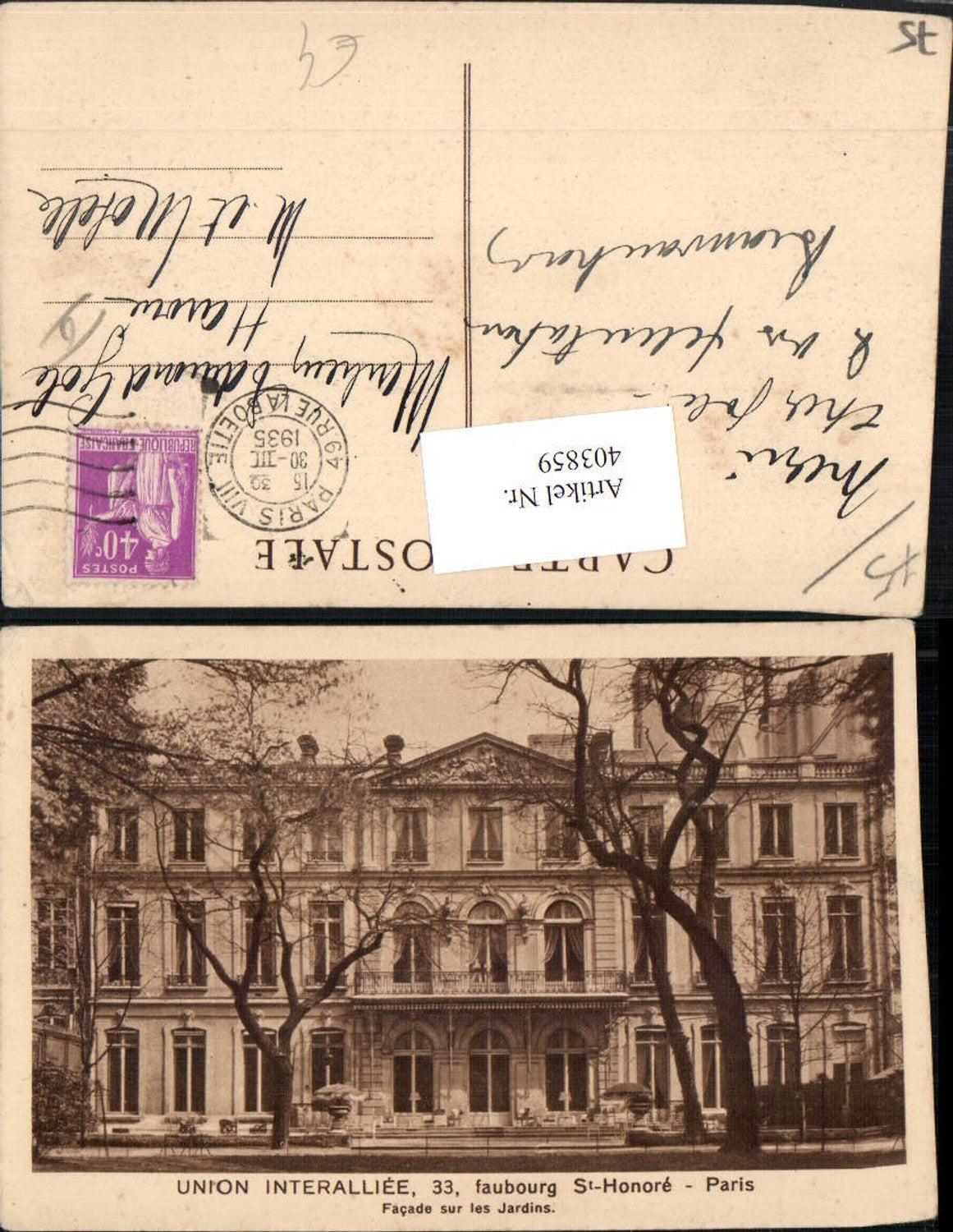 403859,Ile-de-France Paris St-Honore Union Interalliee Gebäude