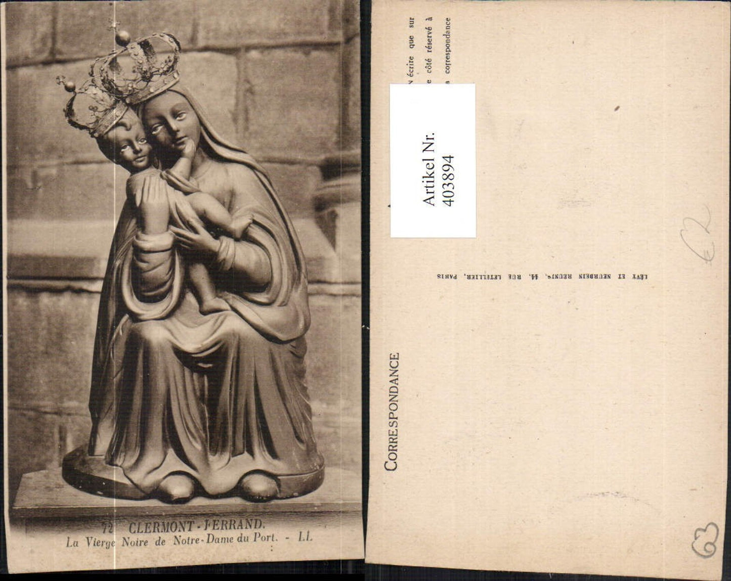 403894,Auvergne Puy-de-Dome Clermont-Ferrand La Vierge Noire de Notre-Dame du Port Statue