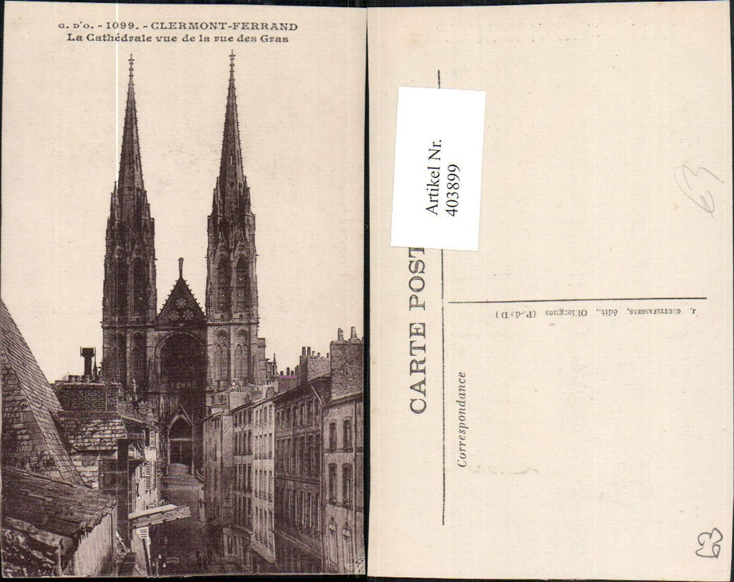 403899,Auvergne Puy-de-Dome Clermont-Ferrand La Cathedrale vue de la rue des Gras Kirche