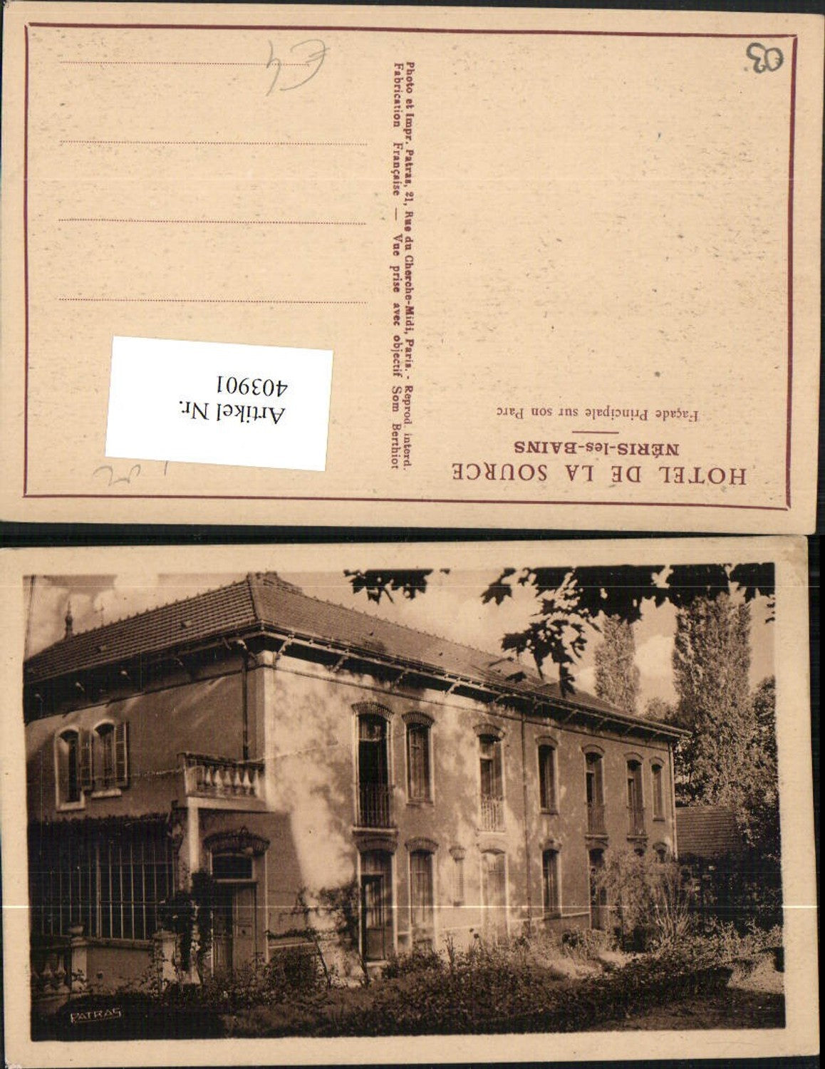403901,Auvergne Allier Neris-les-Bains Hotel de la Source Gebäude
