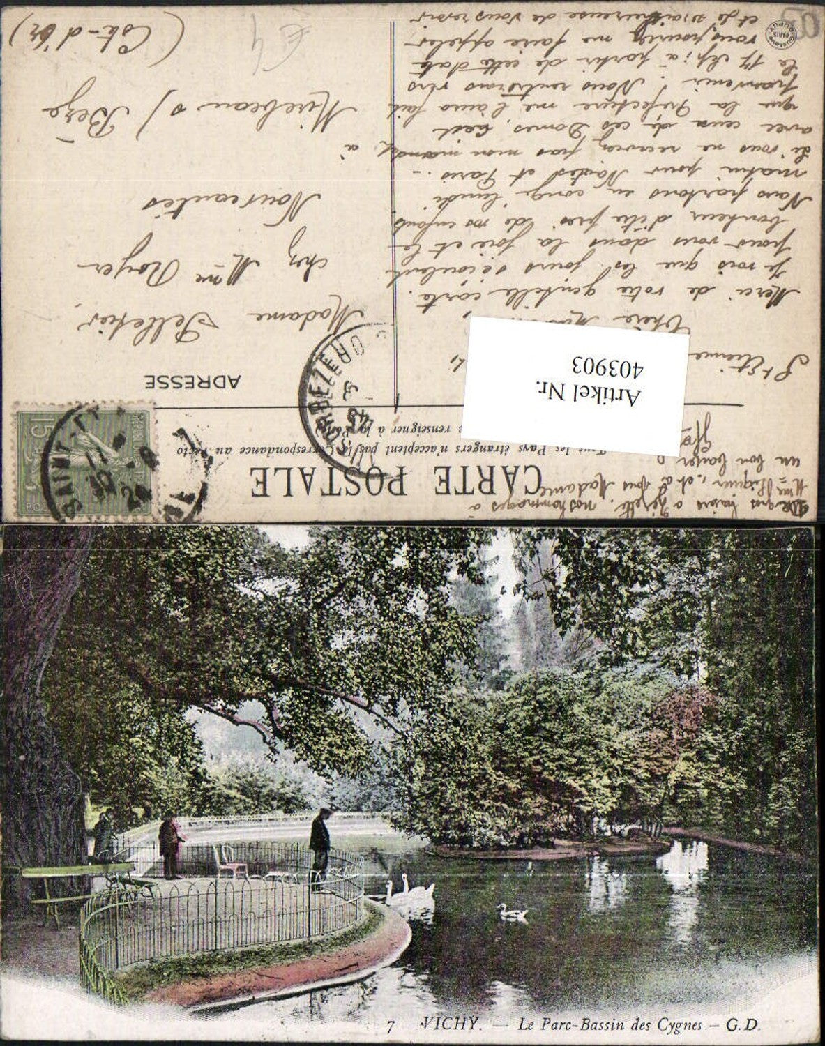 403903,Auvergne Allier Vichy Le Parc Bassin des Cygnes Park Pond Swans