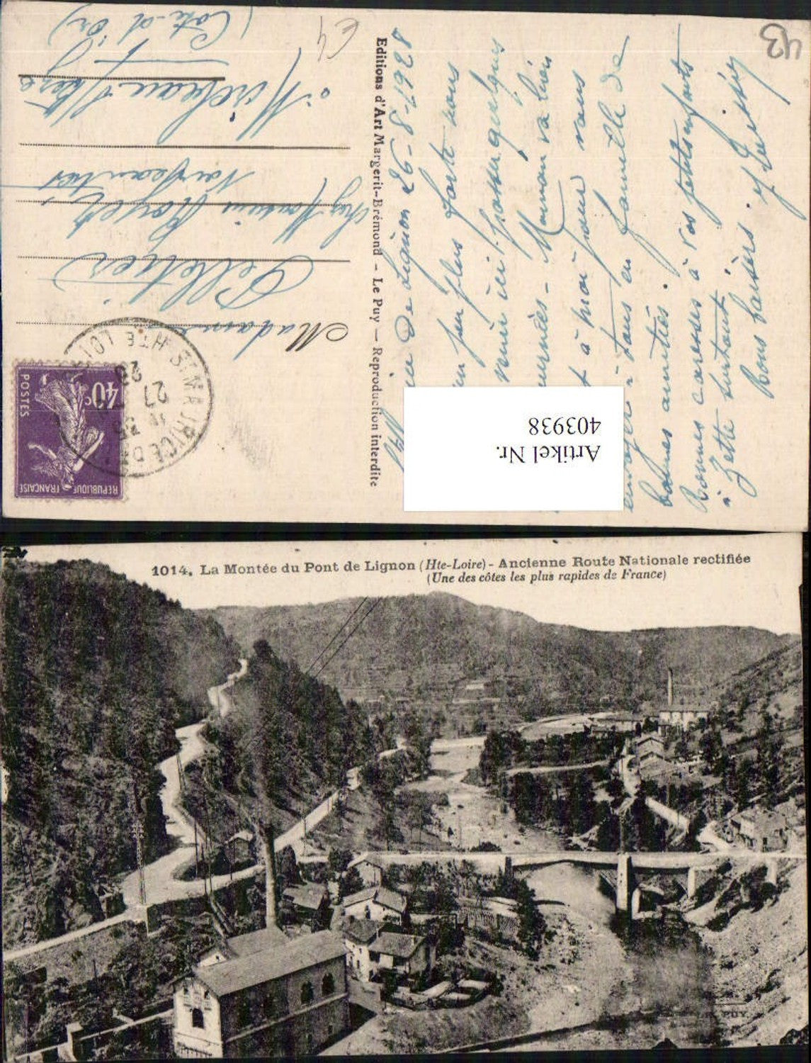 403938,Auvergne Haute-Loire La Montee du Pont de Lignon Brücke