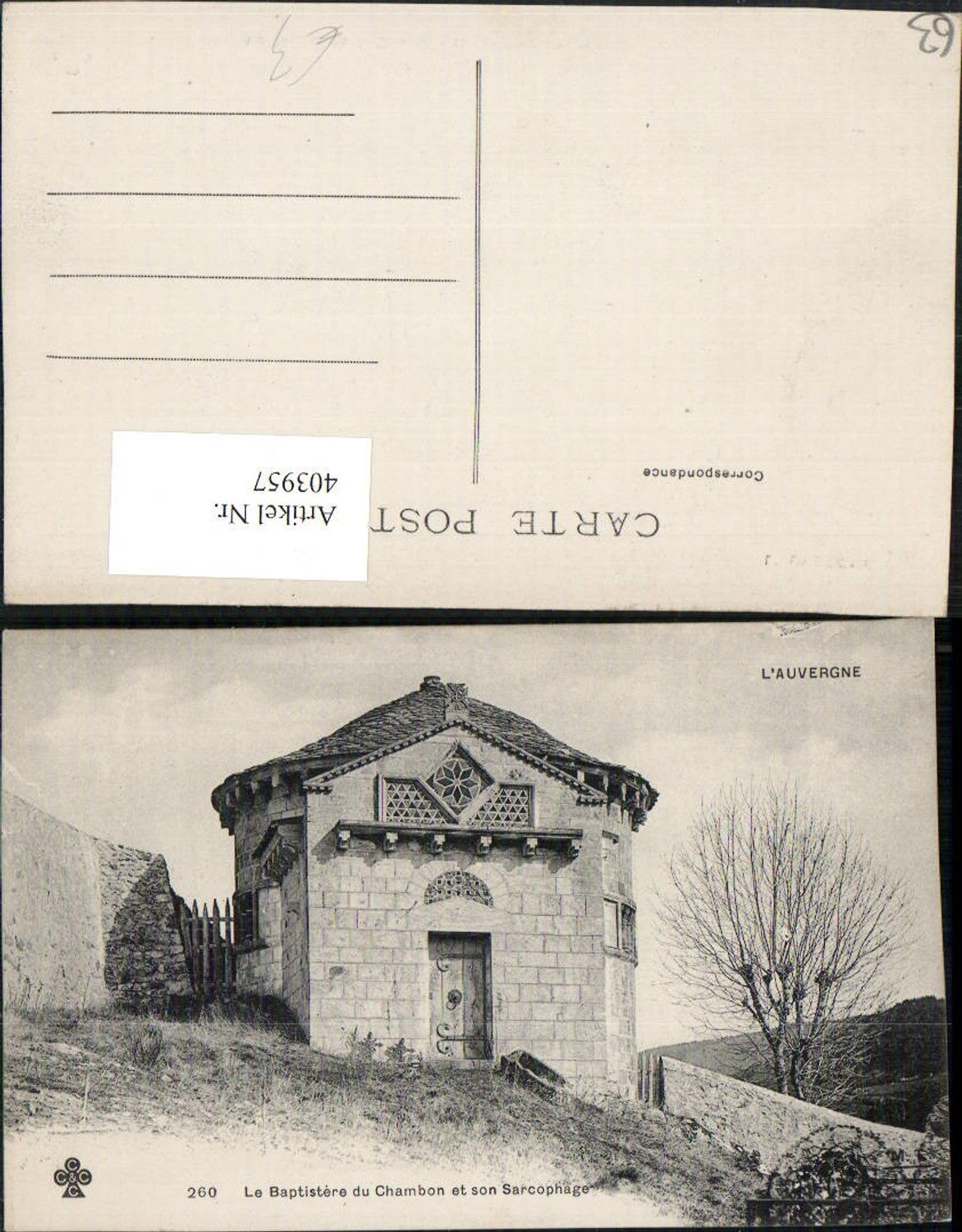 403957,Auvergne Puy-de-Dome La Baptistere du Chambon et son Sarcophage Taufkapelle