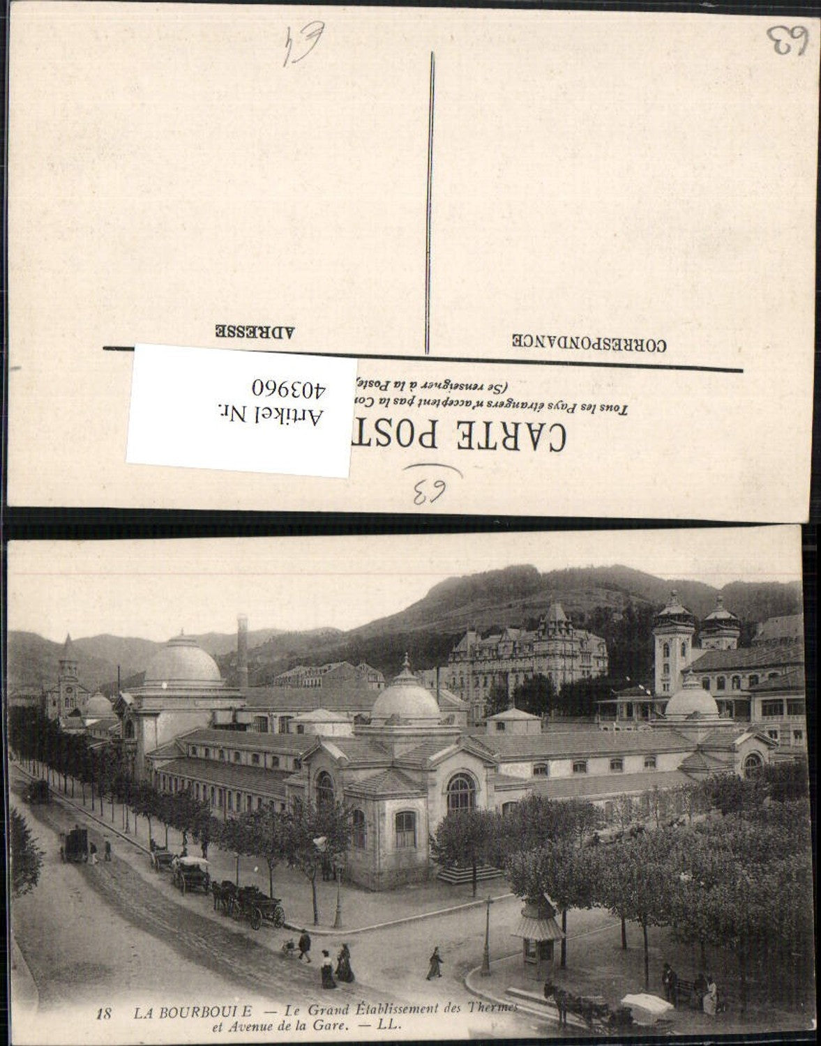 403960,Auvergne Puy-de-Dome La Bourboule Grand Etablissement des Thermes et Avenue de la Gare