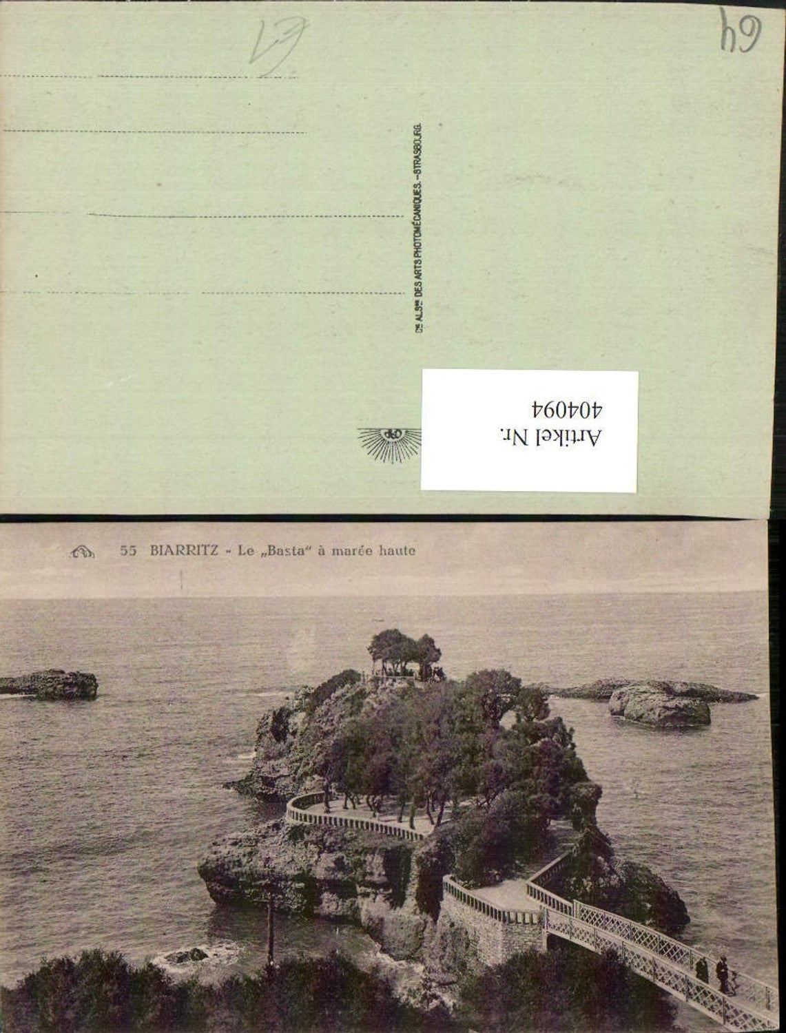 404094,Aquitanien Pyrenees-Atlantiques Biarritz Le Basta a maree haute Küste Brücke