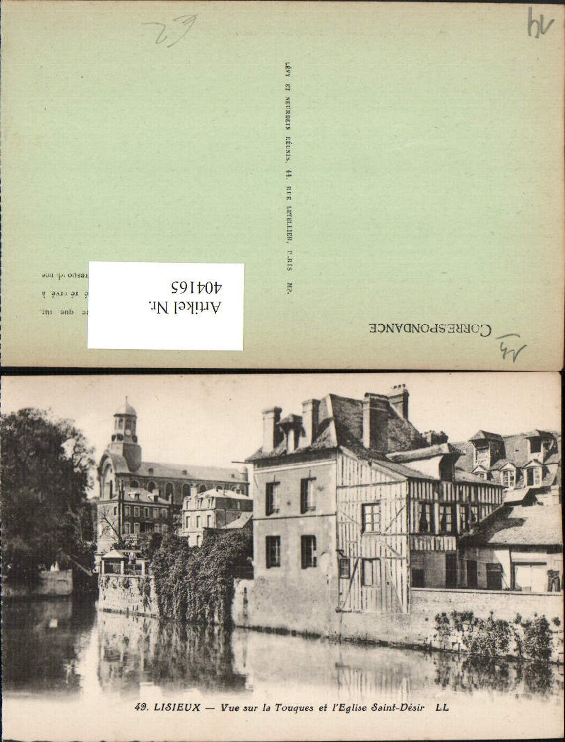 404165,Lower Normandy Calvados Lisieux Vue sur la Touques et l'Eglise Saint-Desir church