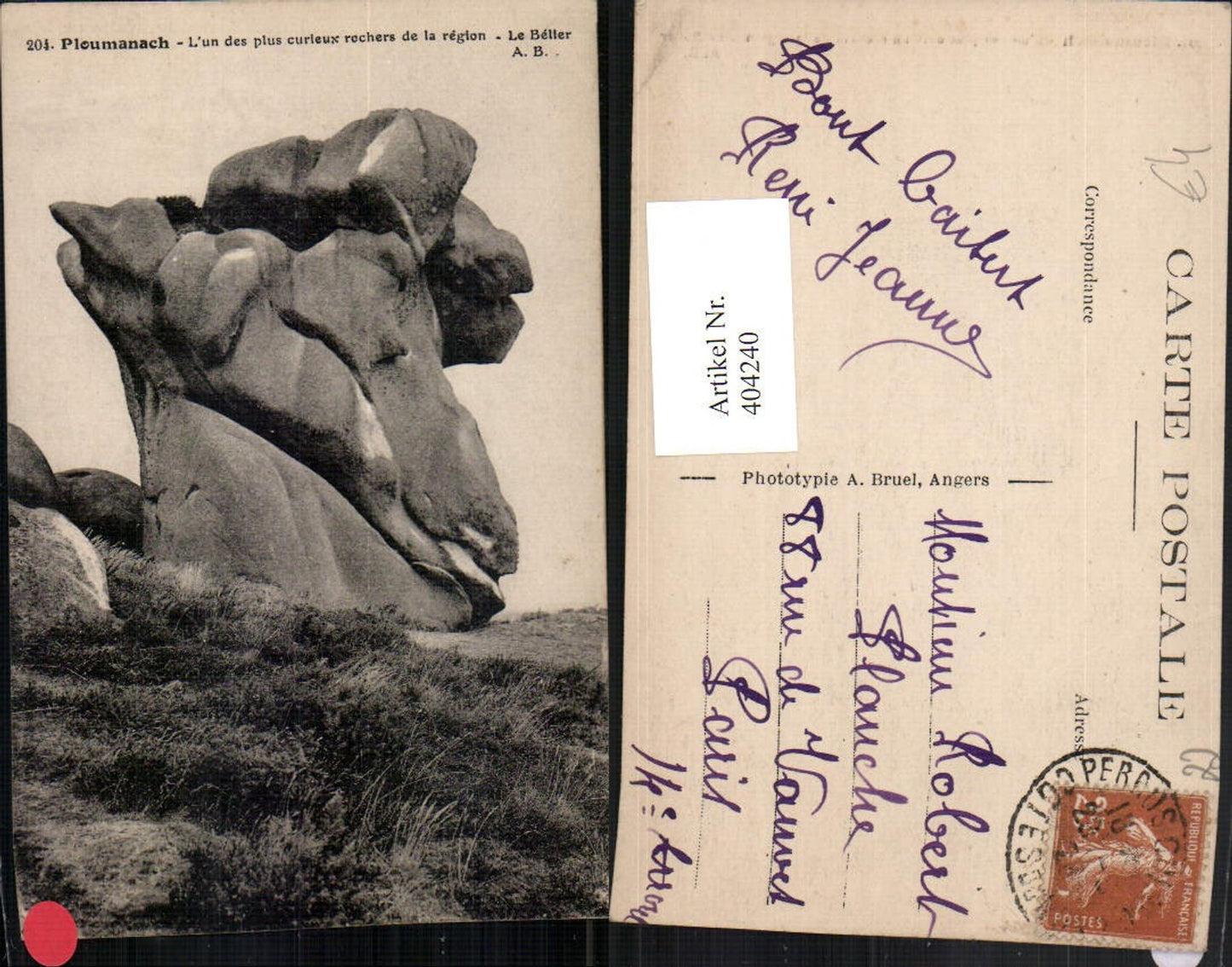 404240,Bretagne Cote-Amor Ploumanach L'une des plus curieux rochers de la region Felsen