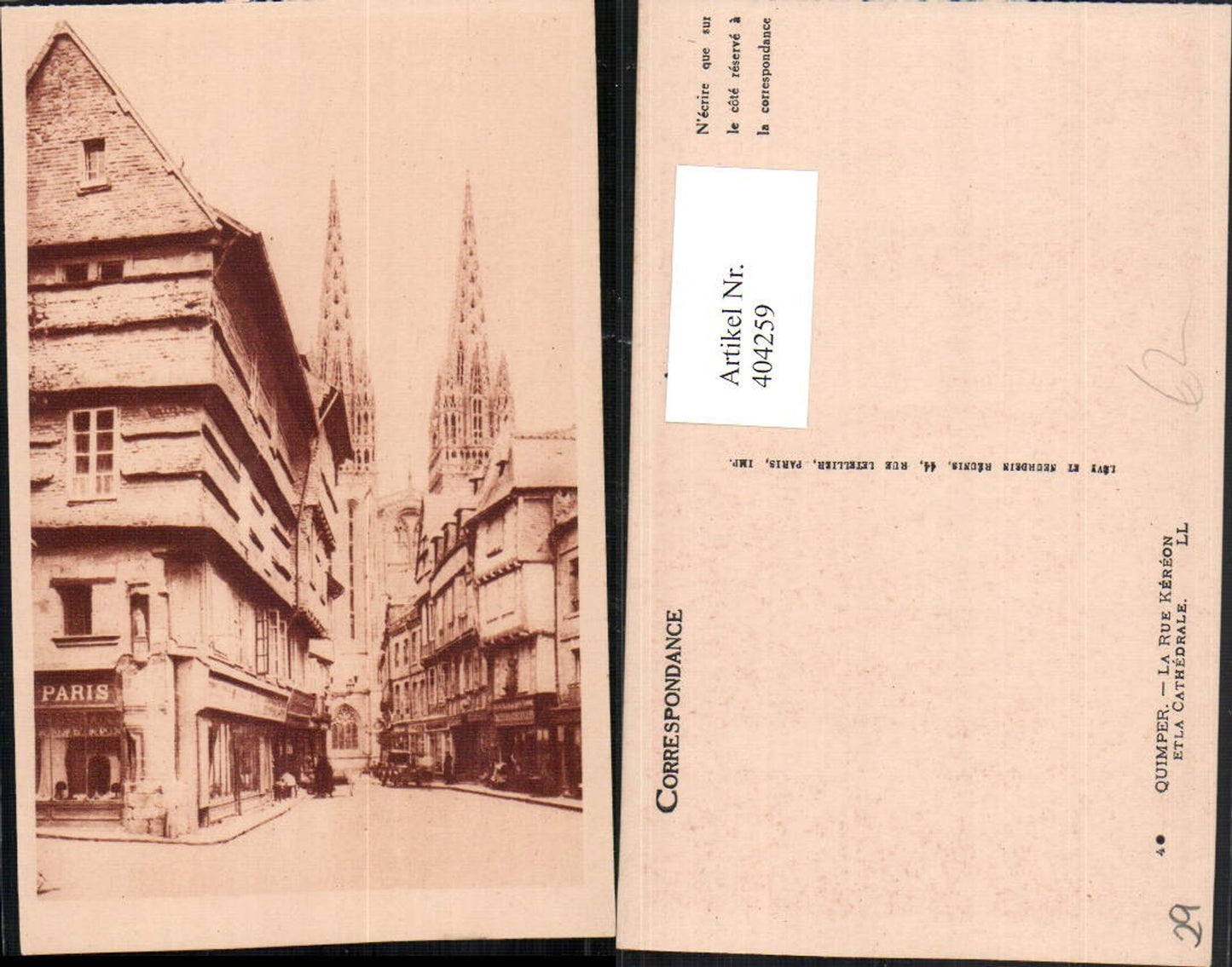 404259,Bretagne Finistere Quimper La Rue Kereon et la Cathedrale Straßenansicht Kirche