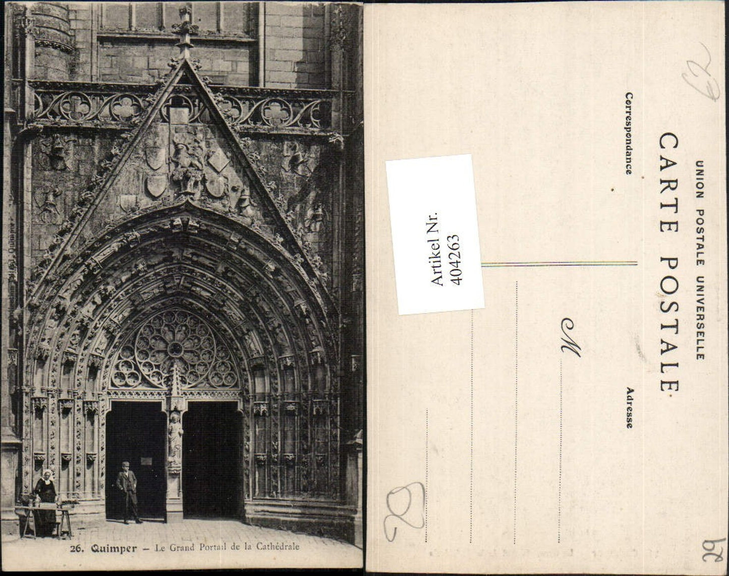 404263,Bretagne Finistere Quimper Le Grand Portal de la Cathedrale Kirchenportal