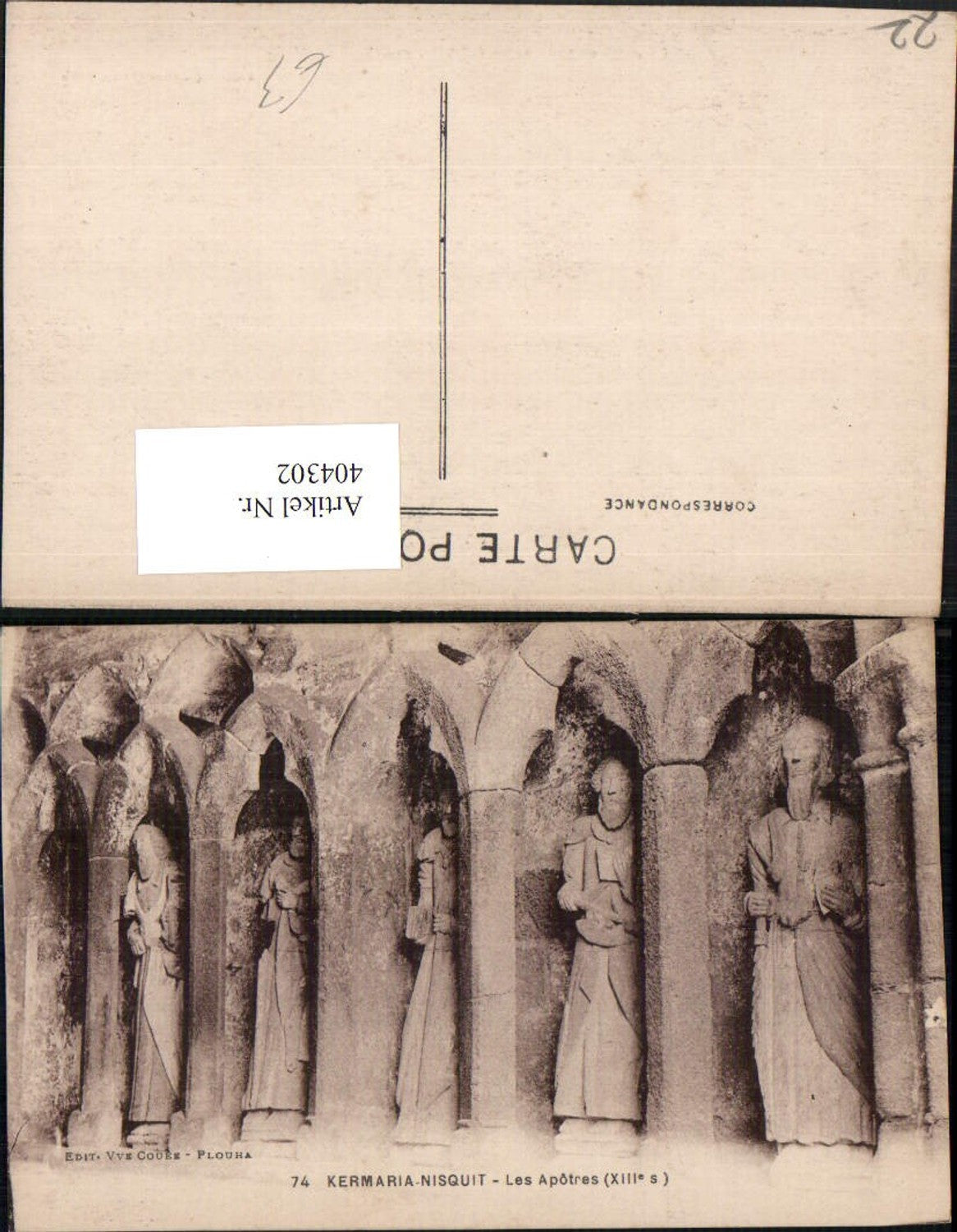 404302,Bretagne Cote-Amor Kermaria-Nisquit Les Apotres Aposteln Statuen