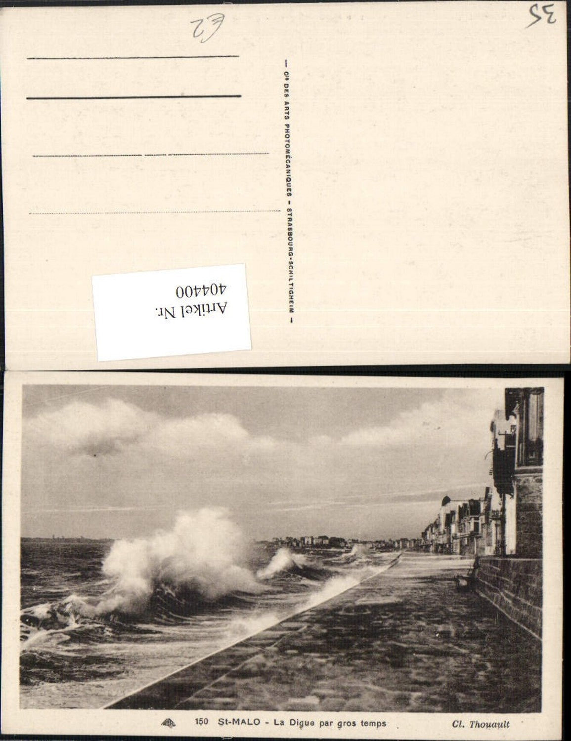 404400,Bretagne Ille-et-Vilaine St-Malo La Digue par gros temps Damm Brandung Welle
