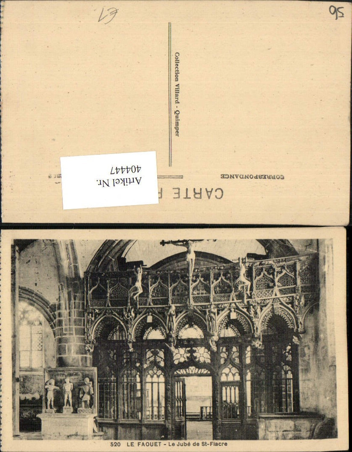404447,Bretagne Morbihan La Faouet Le Jube et St-Fiacre Kirche Kruzifix Lettner