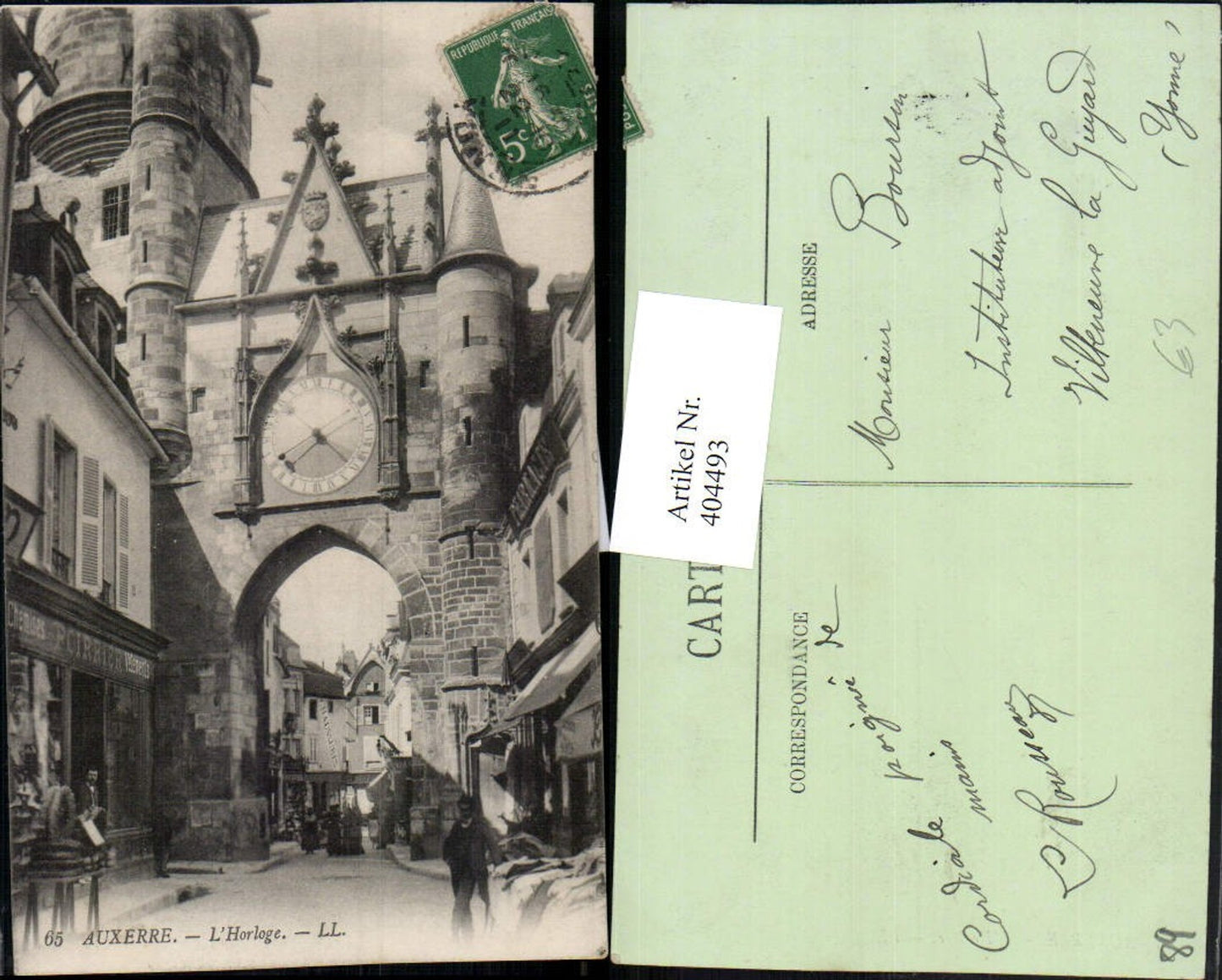404493,Burgund Yonne Auxerre L'Horloge Uhr Tor Straßenansicht