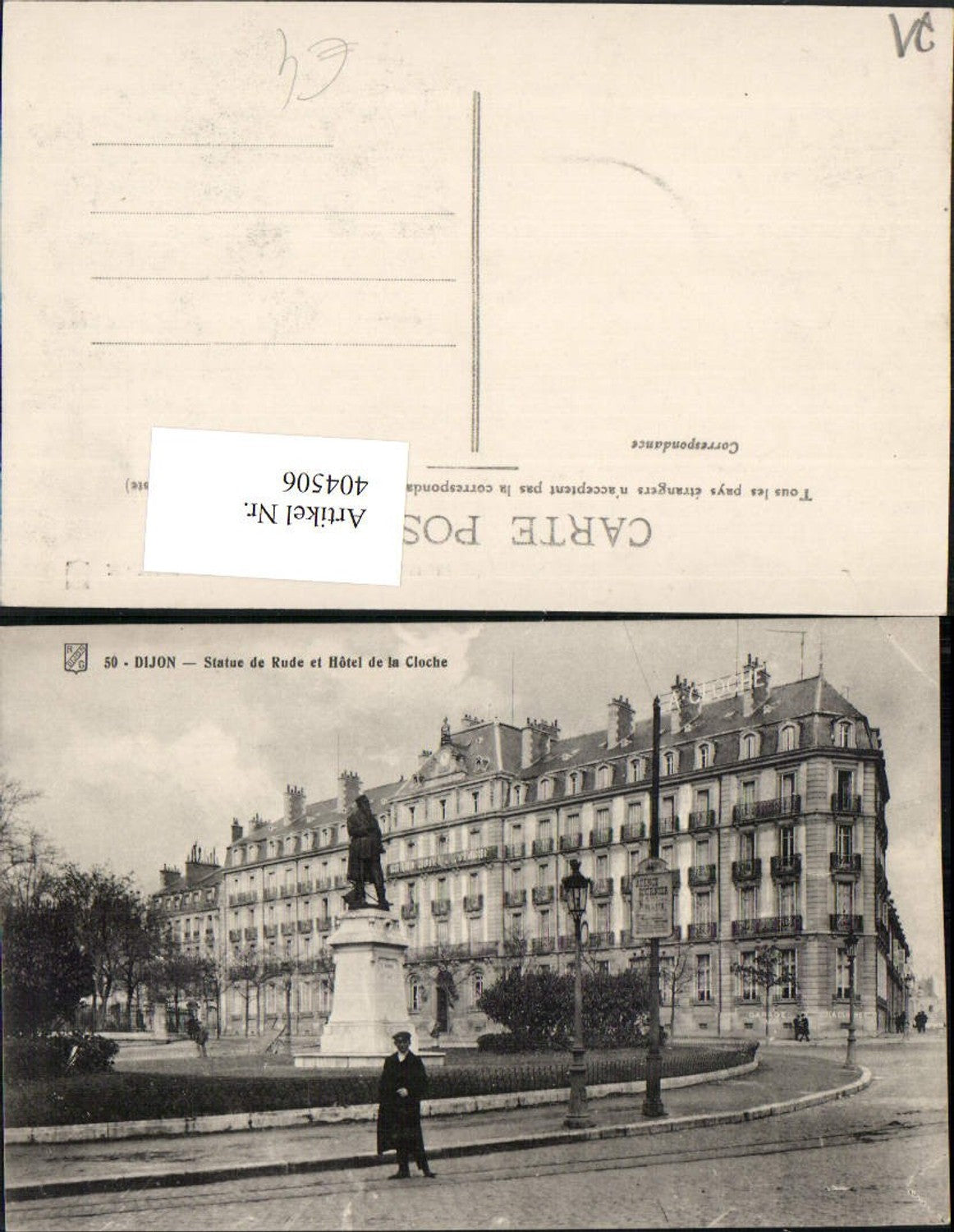 404506,Burgund Cote-Or Dijon Statue de Rude et Hotel de la Cloche Denkmal