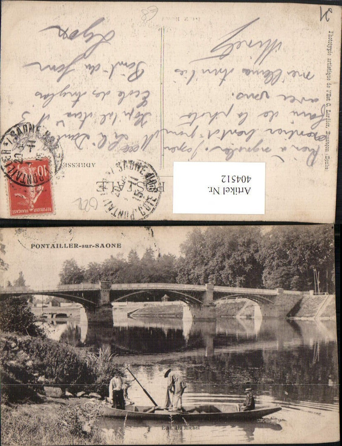 404512,Burgund Cote-Or Pontailler-sur-Saone Fluss Brücke Ruderboot Boot