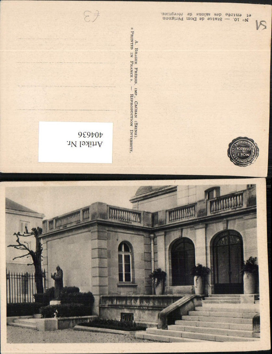 404636,Champagne-Ardenne Marne Statue de Dom Perignon et entree des salons de reception