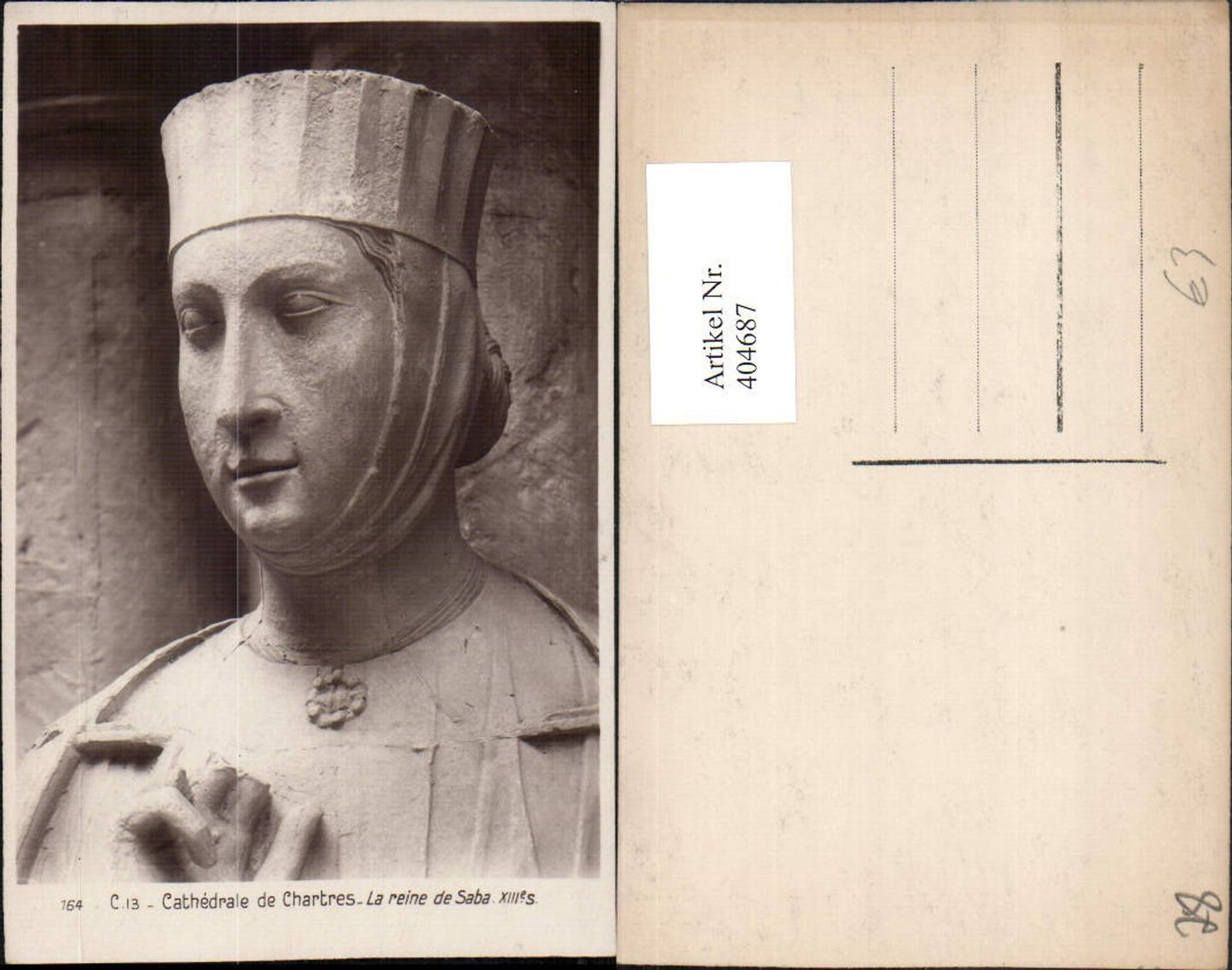 404687,Centre Eure-et-Loir Chartres Cathedrale La reine de Saba Statue Detail