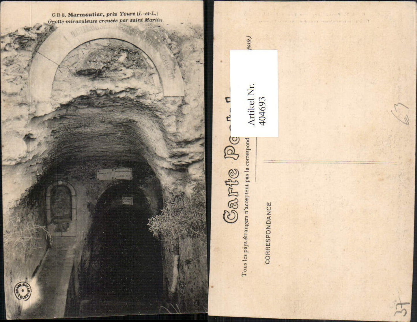 404693,Centre Indre-et-Loire Tours Marmoutier Grotte miraculeuse creusee par Saint Martin