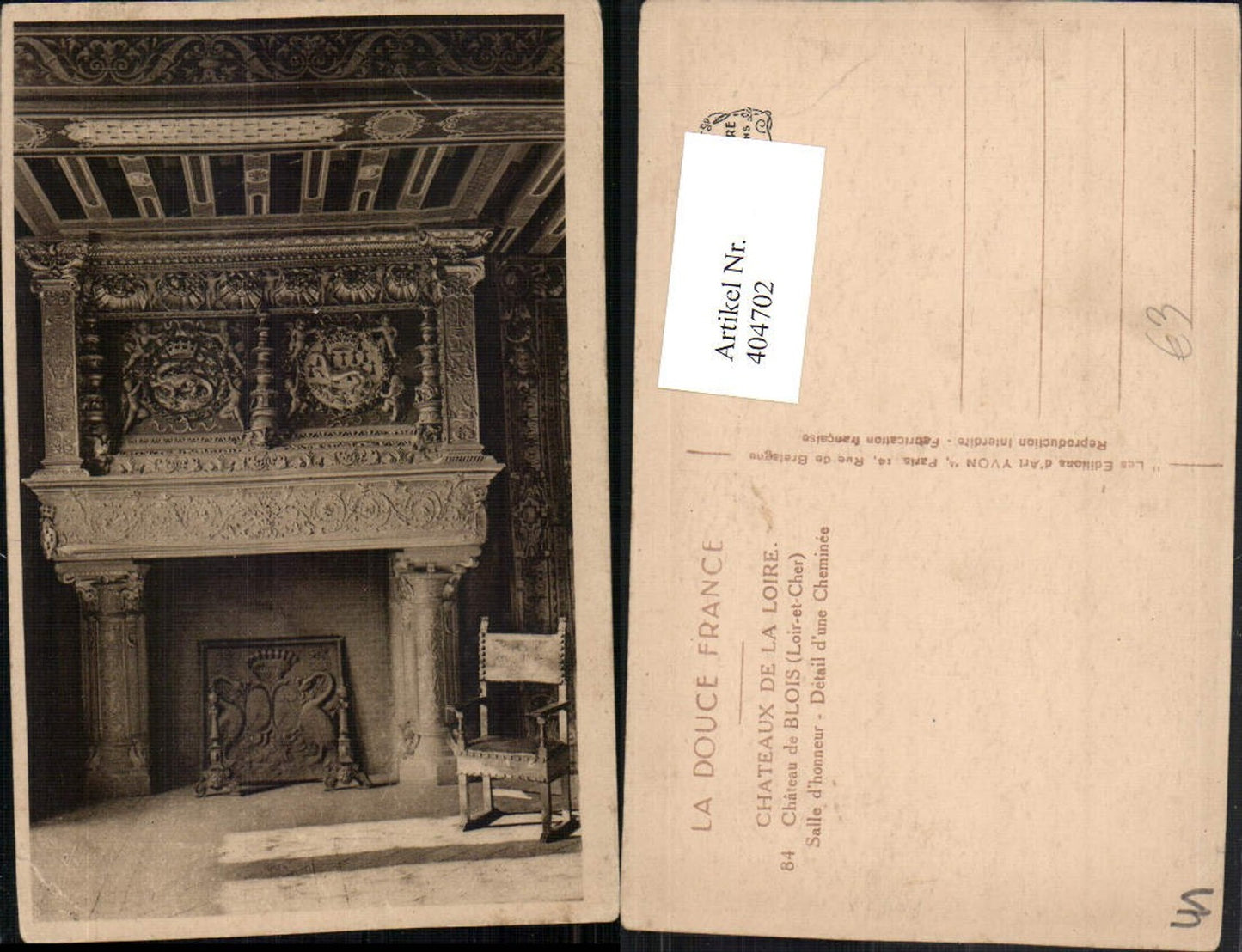 404702,Centre Loire-et-Cher Chateau de Blois Salle d'honneur Cheminee Kamin