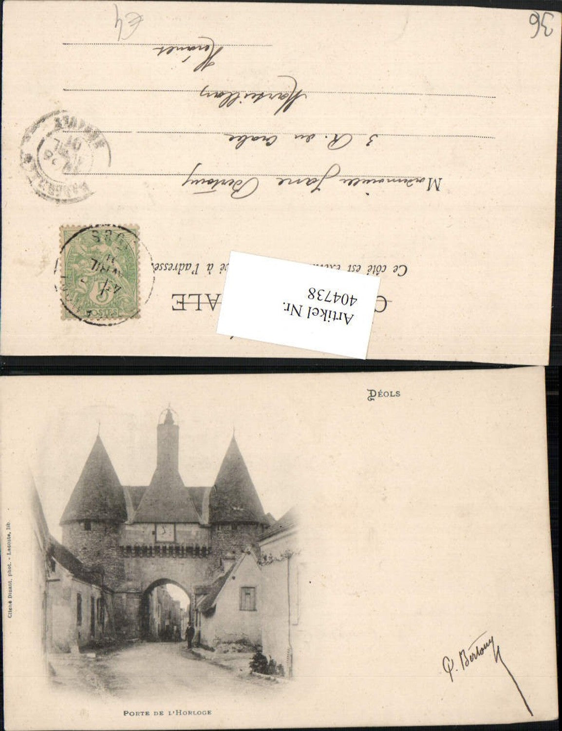 404738,Centre Indre Deols Porte de l'Horloge Uhr Tor Straßenansicht