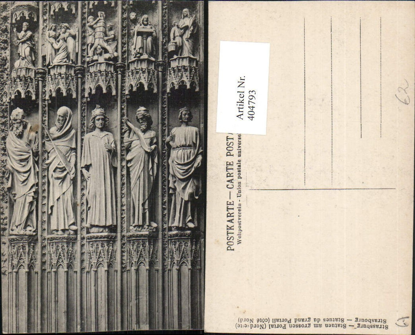 404793,Elsass Bas-Rhin Strasbourg Straßburg Statues du grand Portail Statuen