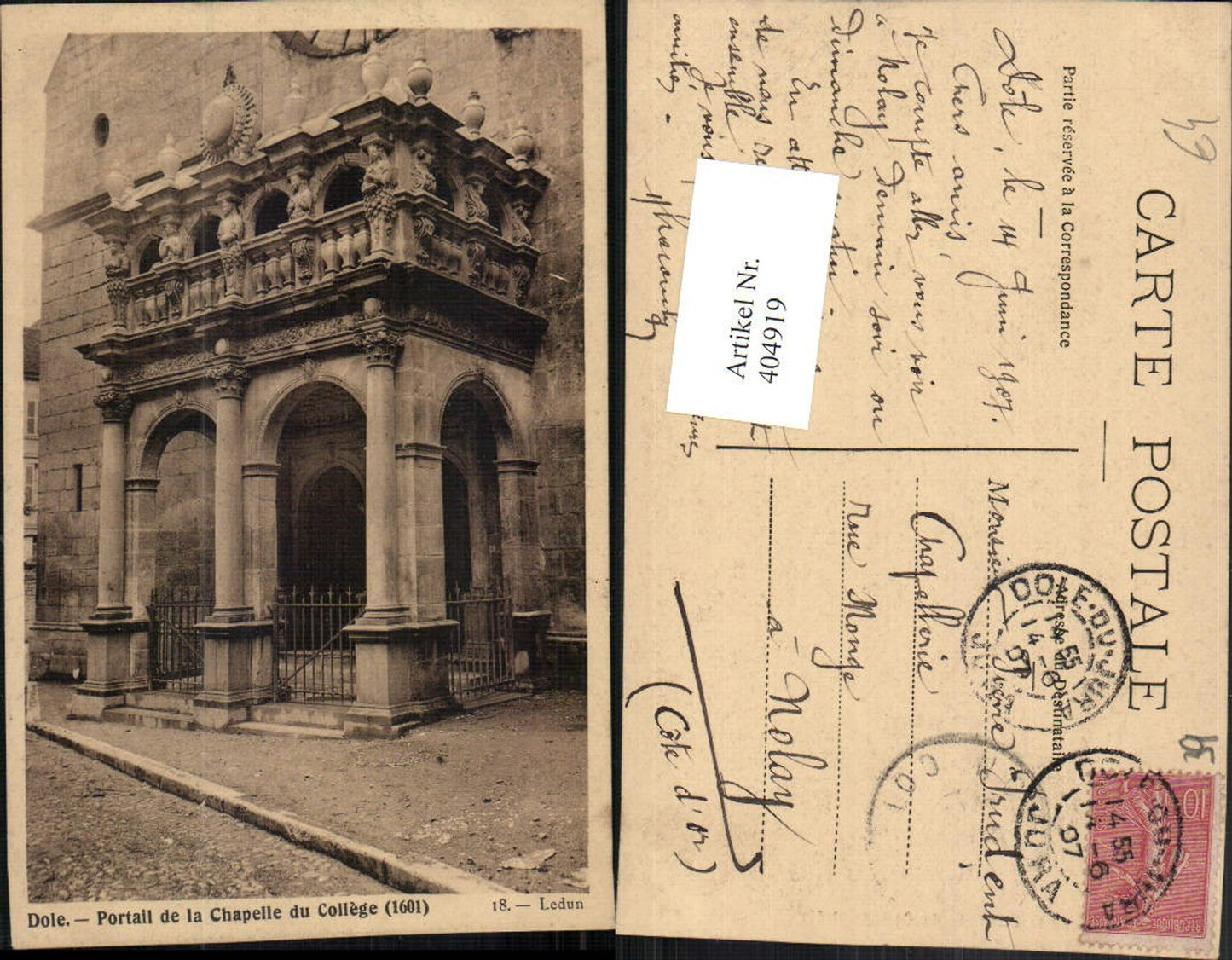 404919,Franche-Comte Jura Dole Portail de la Chapelle du College Portal