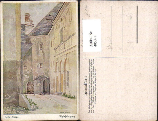 405098,Künstler AK Hella Zimpel Gloggnitz Schlosseingang